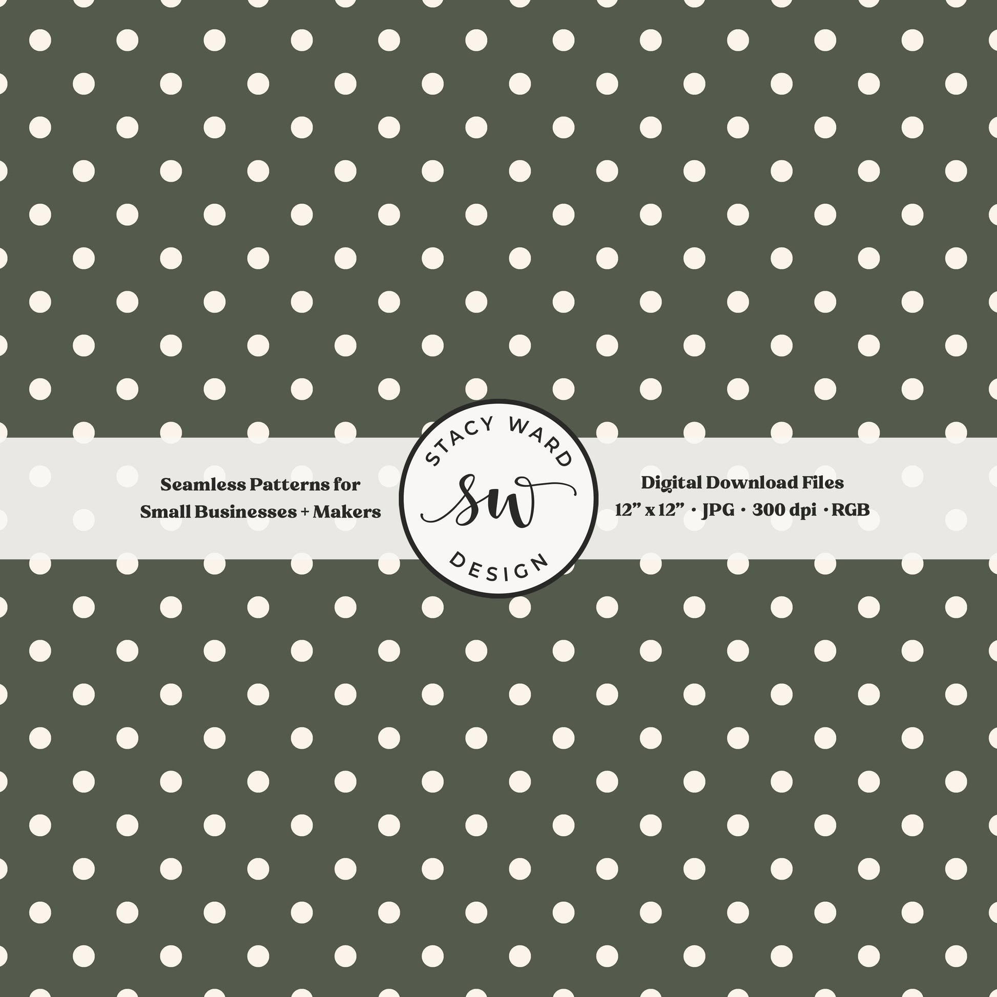 One quarter inch small dots seamless pattern in cream on dark green little polka dots coordinate digital file for fabric printing