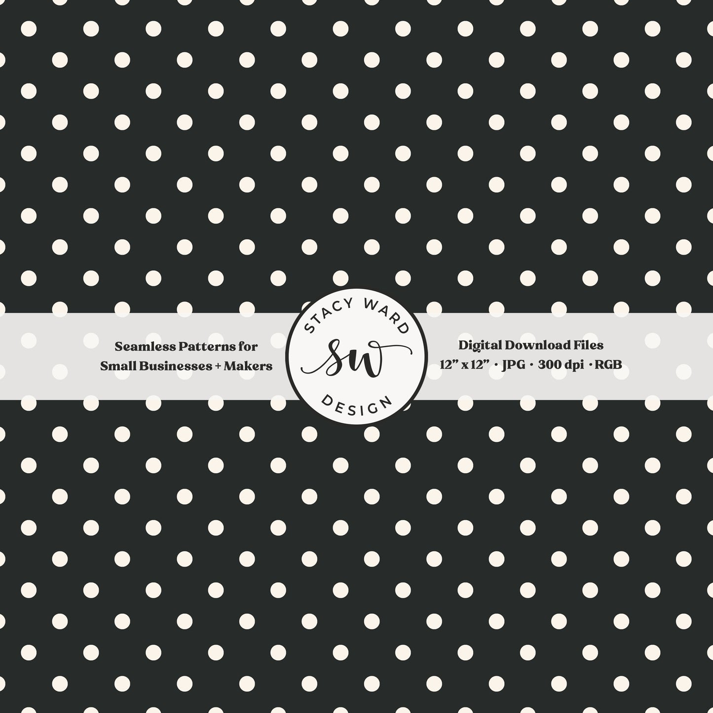 One quarter inch small dots seamless pattern in cream on dark graphite little polka dots coordinate digital file for fabric printing