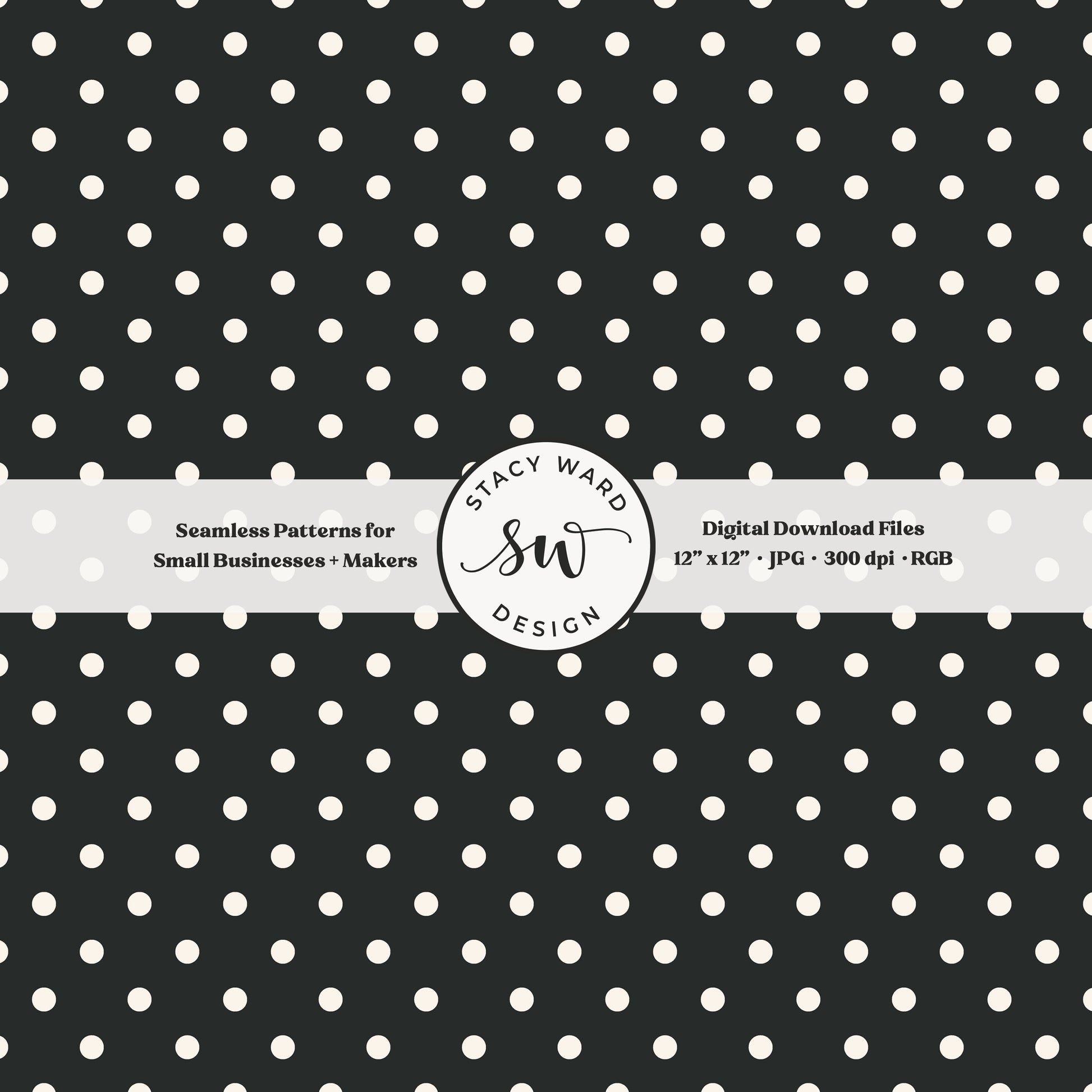 One quarter inch small dots seamless pattern in cream on dark graphite little polka dots coordinate digital file for fabric printing