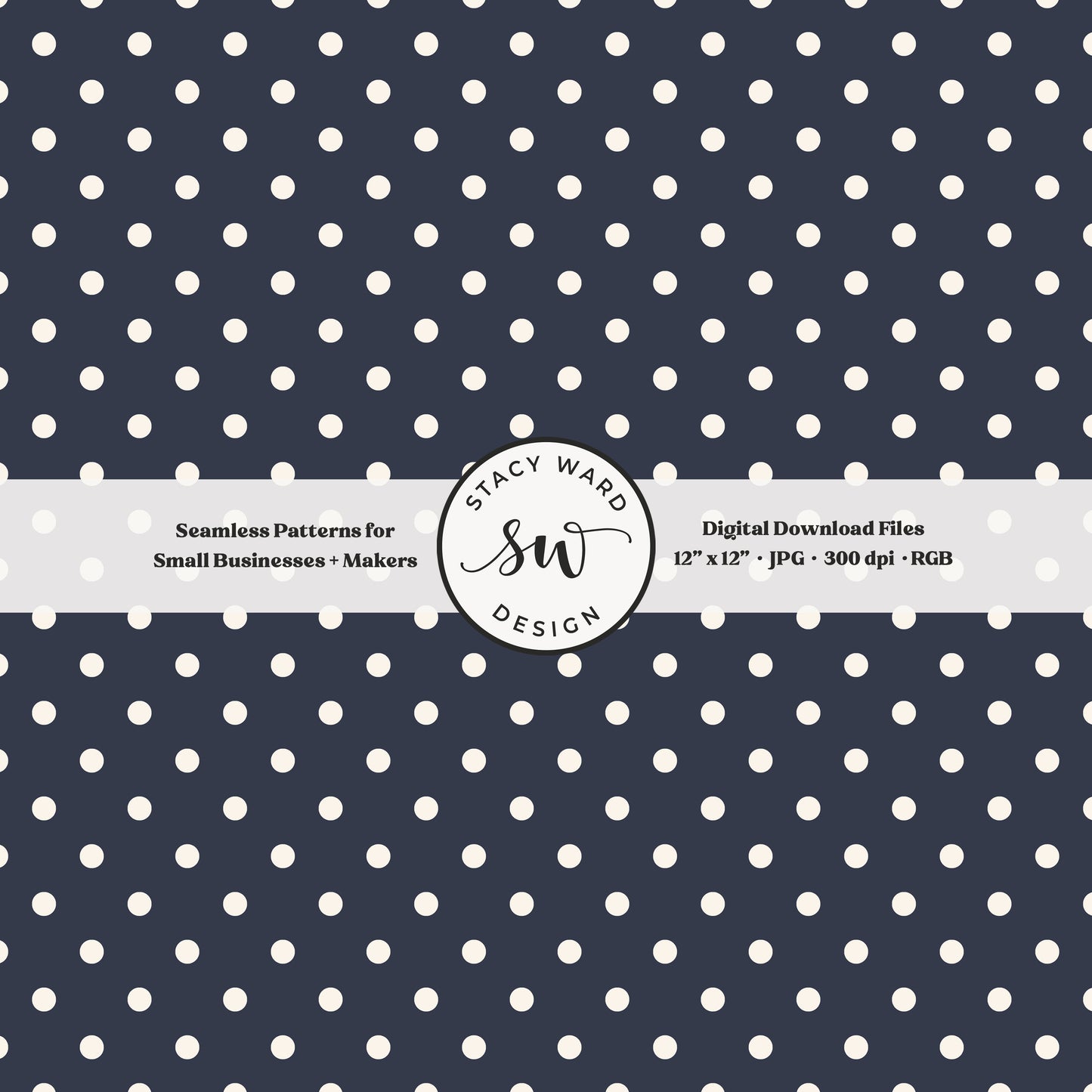 One quarter inch small dots seamless pattern in cream on indigo blue little polka dots coordinate digital file for fabric printing