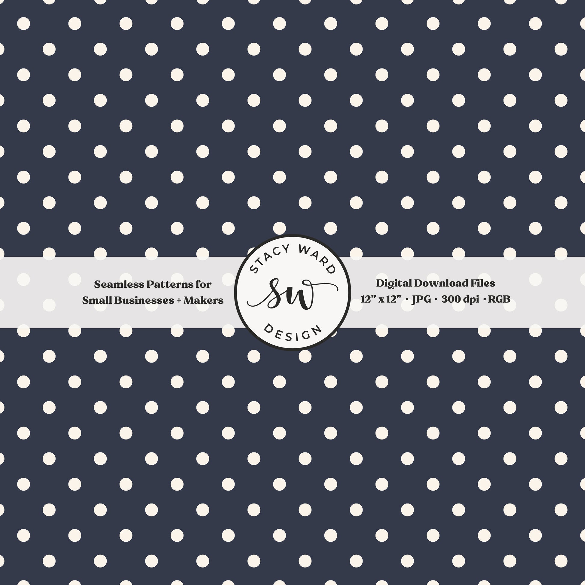 One quarter inch small dots seamless pattern in cream on indigo blue little polka dots coordinate digital file for fabric printing