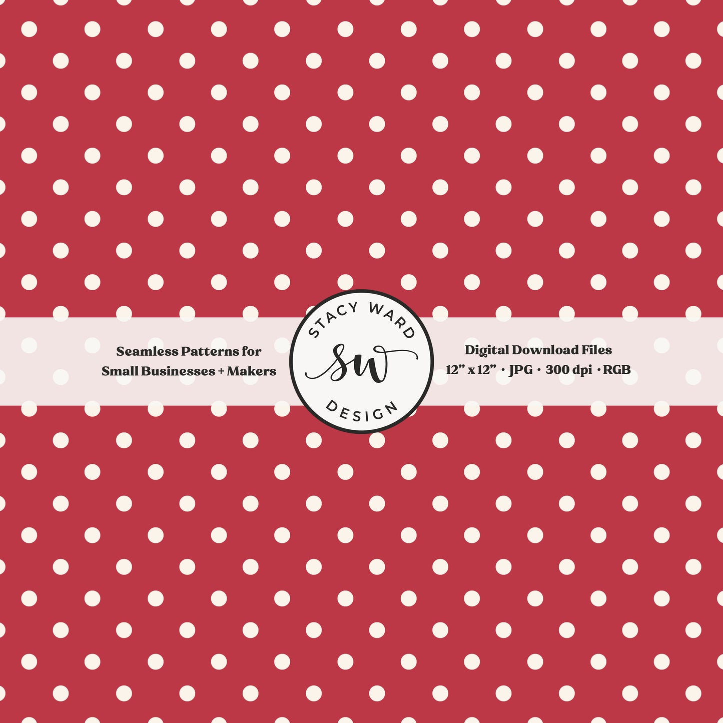 One quarter inch small dots seamless pattern in cream on scarlet red little polka dots coordinate digital file for fabric printing
