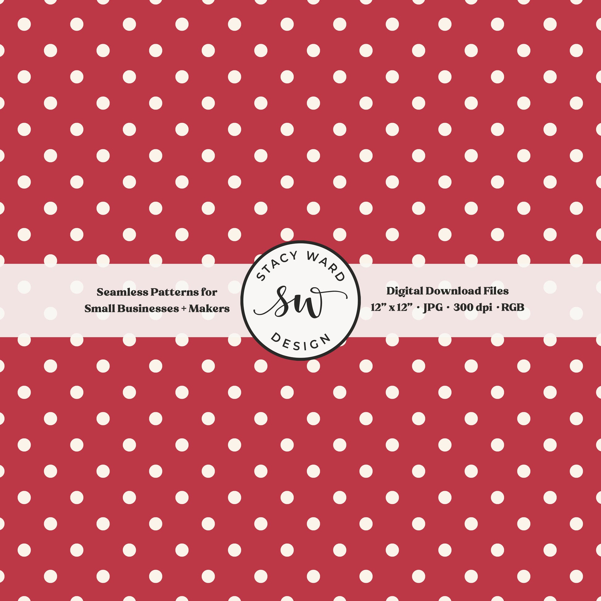 One quarter inch small dots seamless pattern in cream on scarlet red little polka dots coordinate digital file for fabric printing