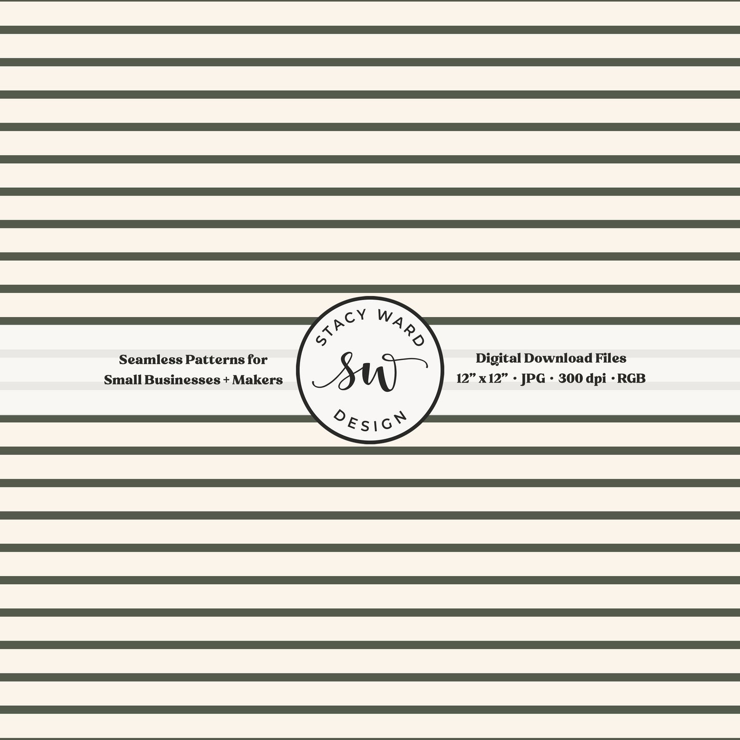 One eighth inch pinstripes seamless pattern in dark green on cream narrow lined low volume blender pattern for fabric printing