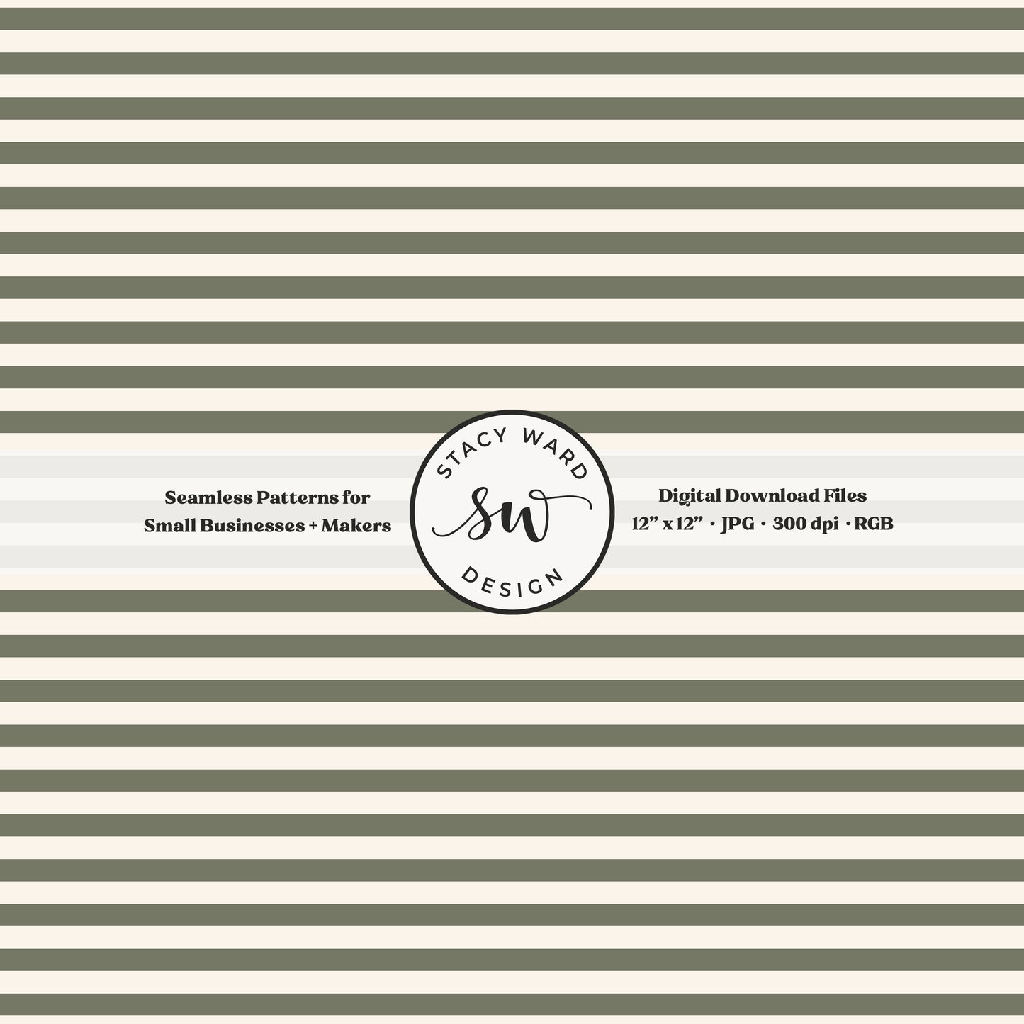 Classic 1/4" stripes seamless pattern in army green on cream small scale horizontal lines blender pattern for fabric printing