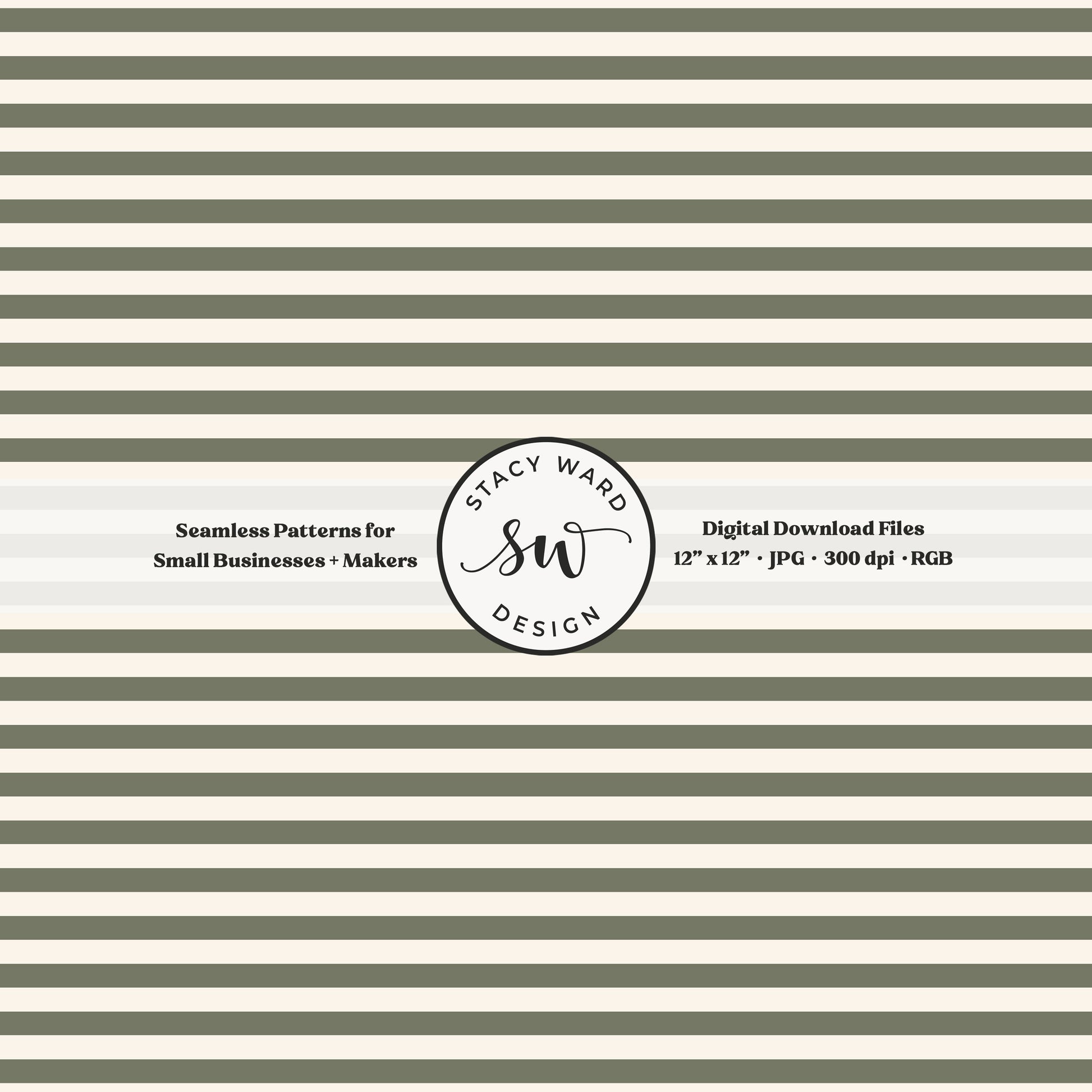 Classic 1/4" stripes seamless pattern in army green on cream small scale horizontal lines blender pattern for fabric printing