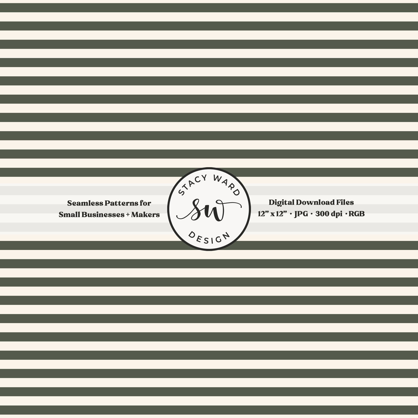 Classic 1/4" stripes seamless pattern in dark green on cream small scale horizontal lines blender pattern for fabric printing
