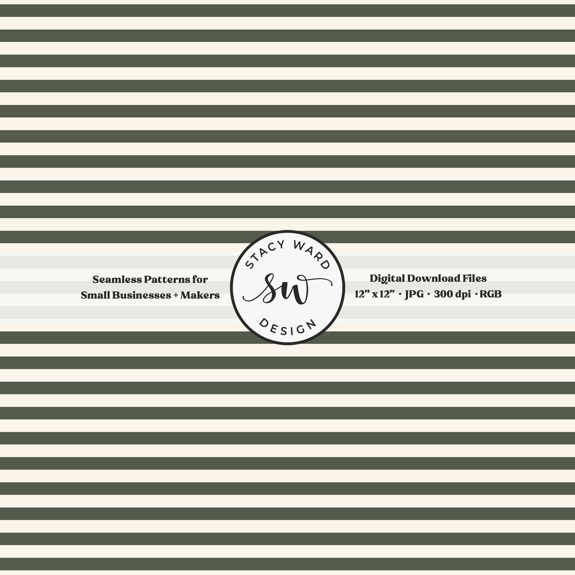 Classic 1/4" stripes seamless pattern in dark green on cream small scale horizontal lines blender pattern for fabric printing