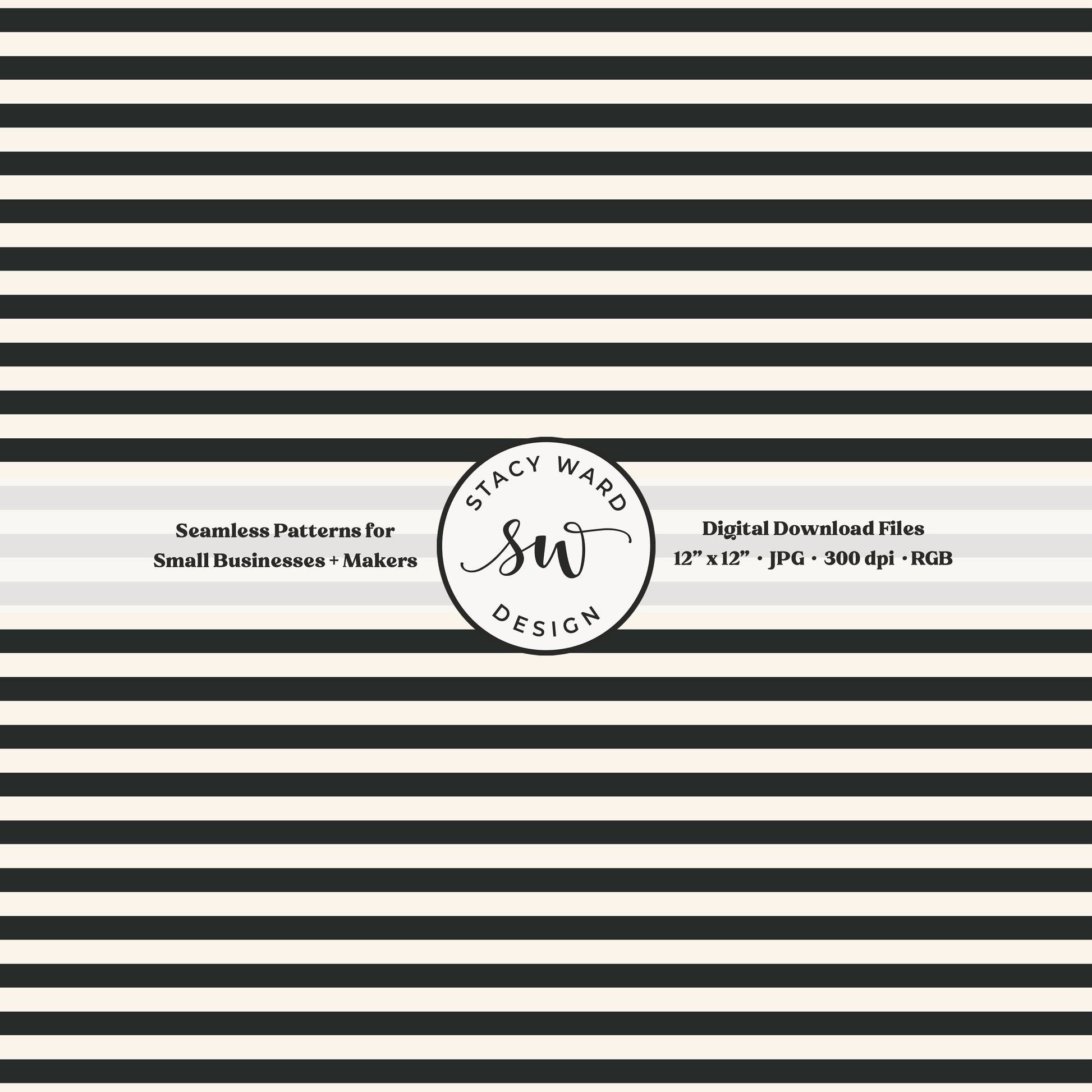 Classic 1/4" stripes seamless pattern in dark graphite on cream small scale horizontal lines blender pattern for fabric printing