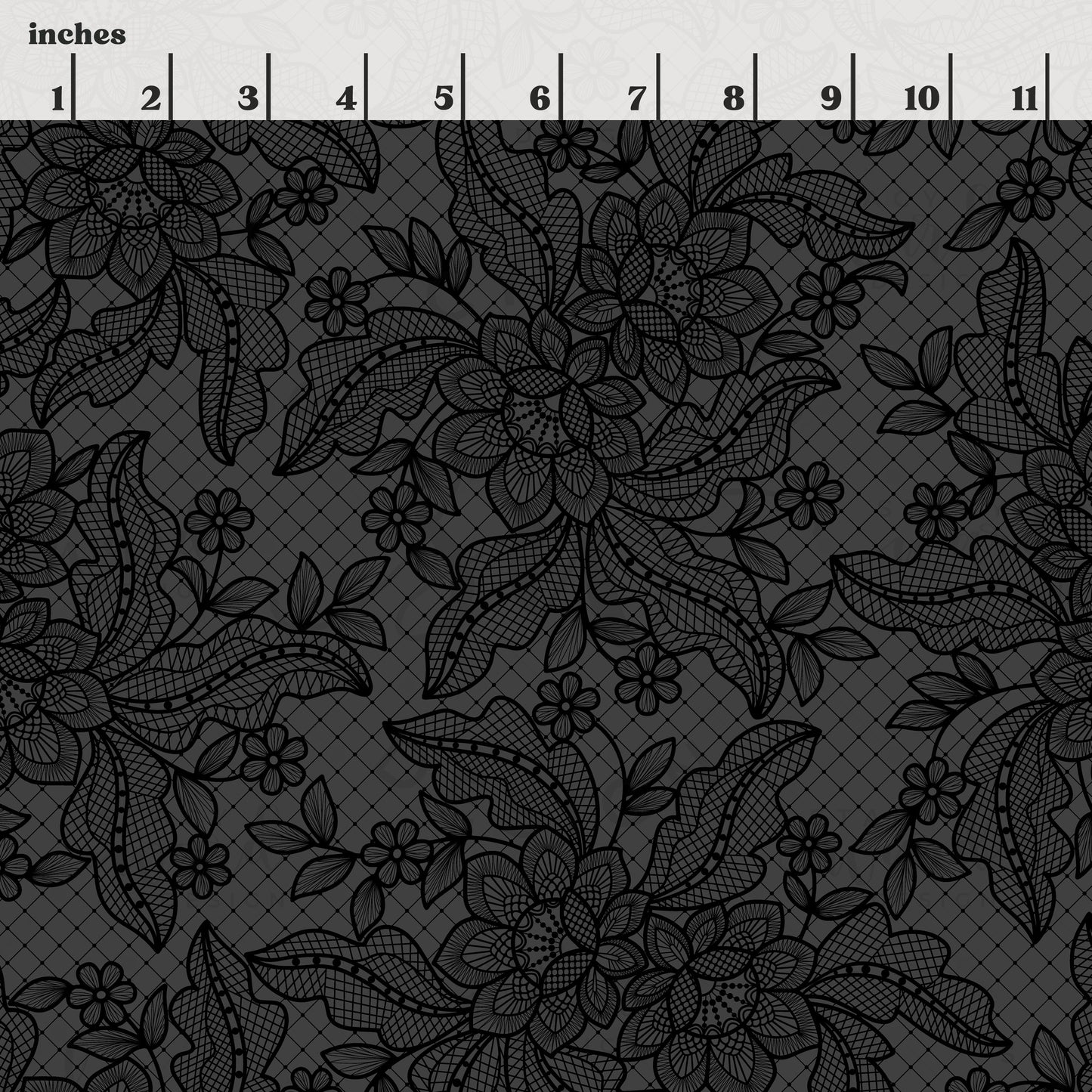 Scale reference for floral lace seamless pattern showing repeat size in inches