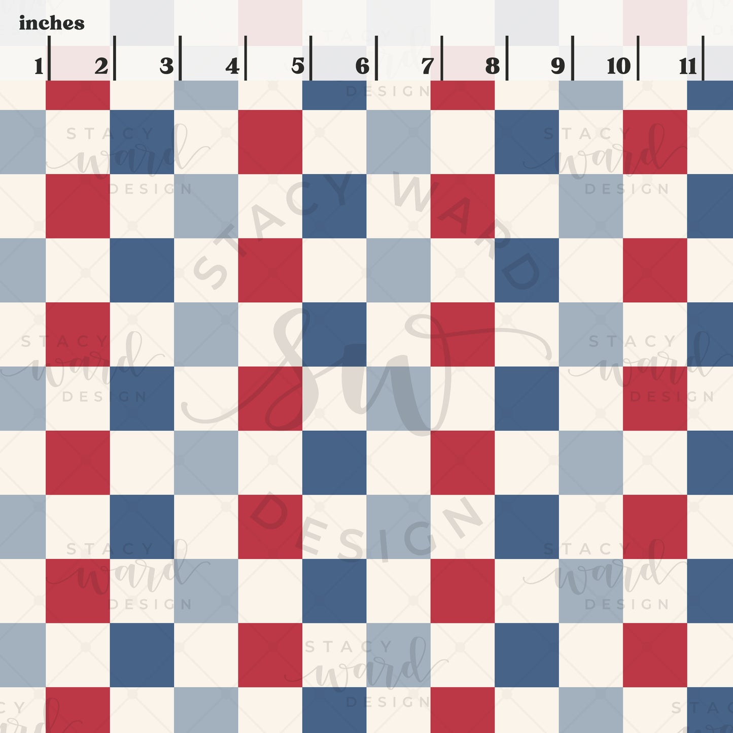 Scale reference for checkerboard seamless pattern showing repeat size in inches