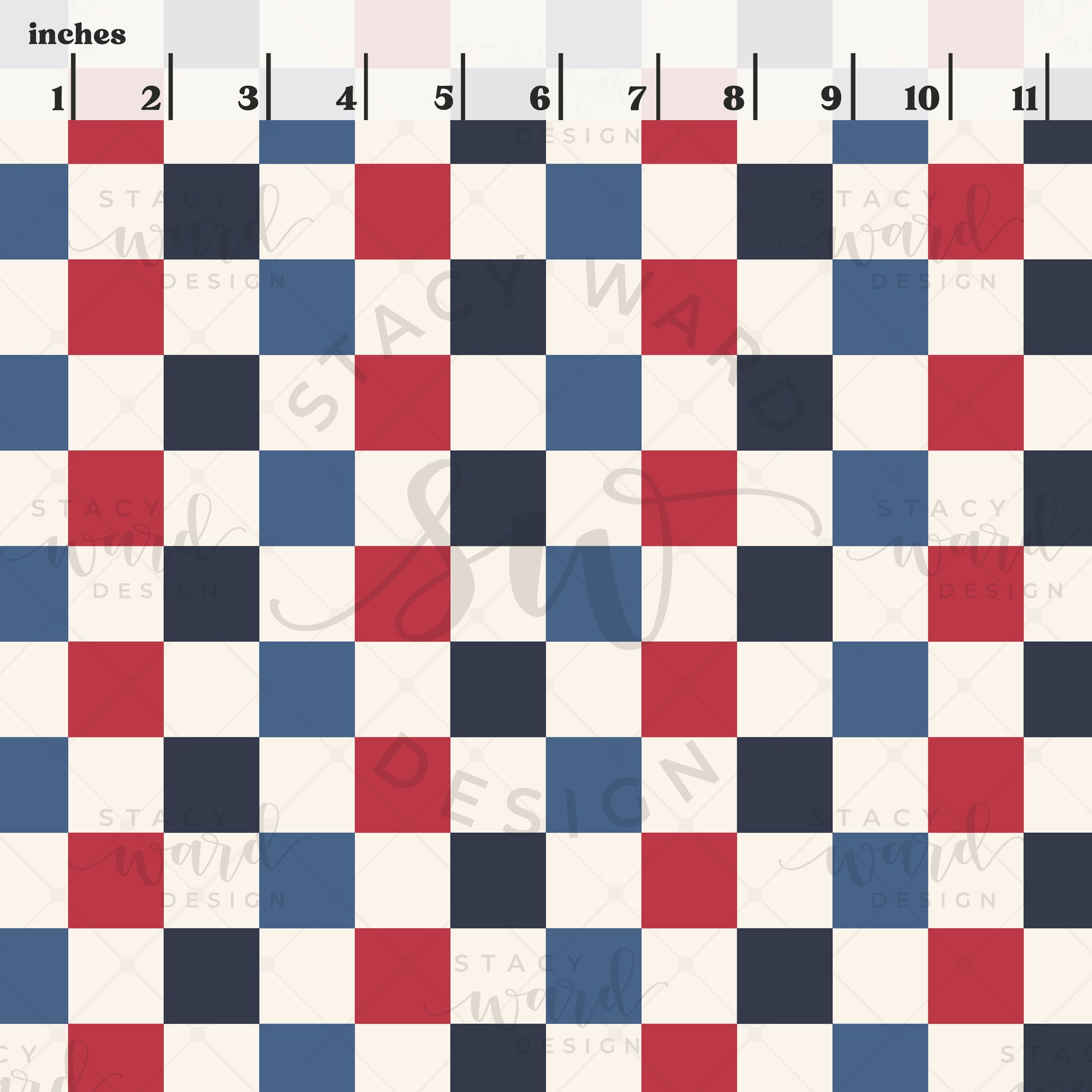 Scale reference for checkerboard seamless pattern showing repeat size in inches