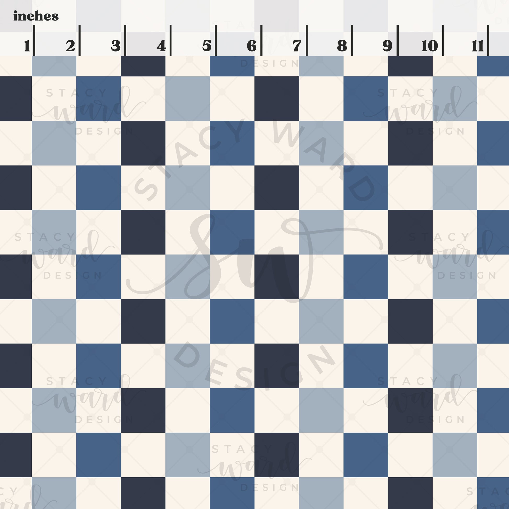 Scale reference for checkerboard seamless pattern showing repeat size in inches