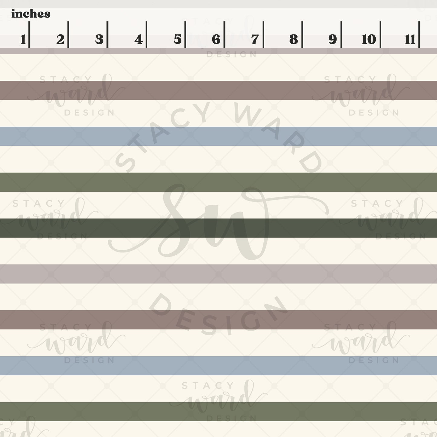 Scale reference for striped seamless pattern showing repeat size in inches