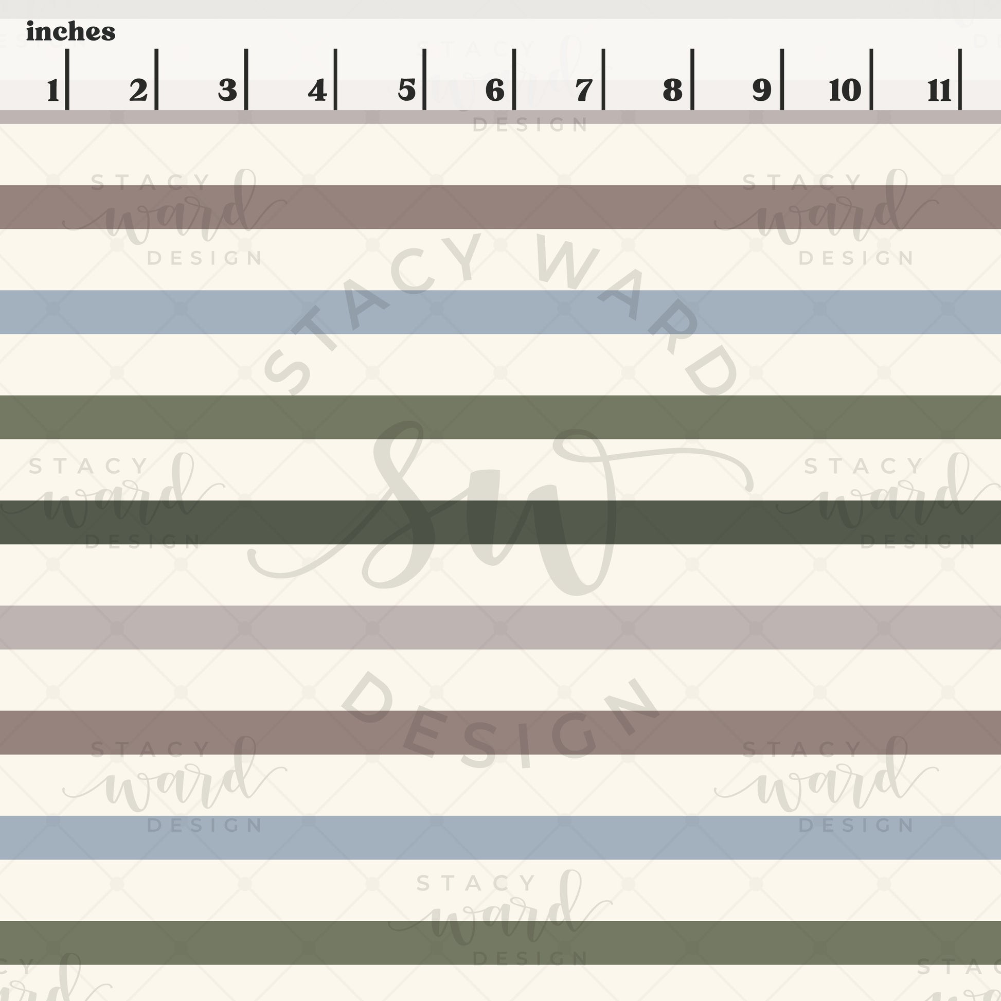 Scale reference for striped seamless pattern showing repeat size in inches