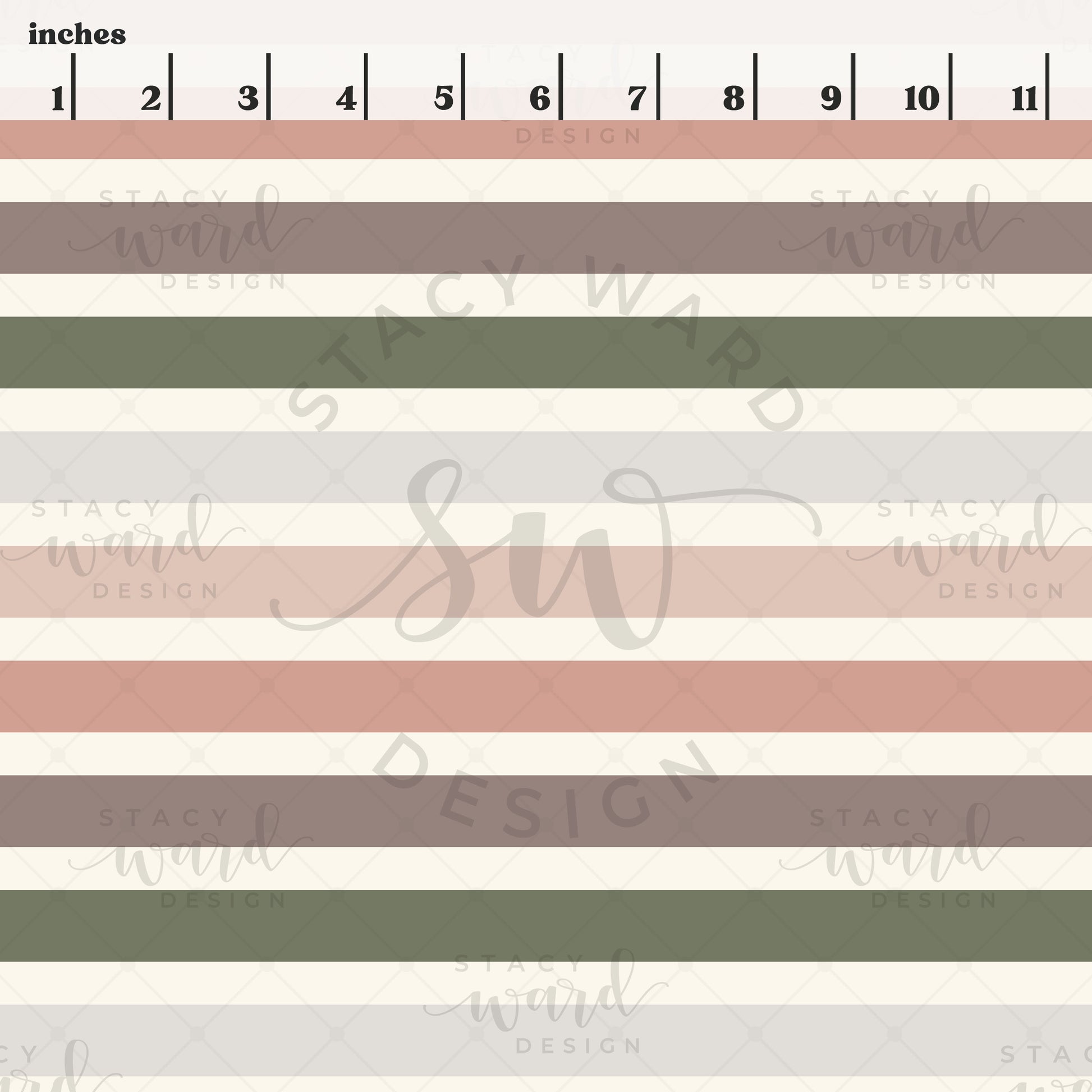 Scale reference for striped seamless pattern showing repeat size in inches