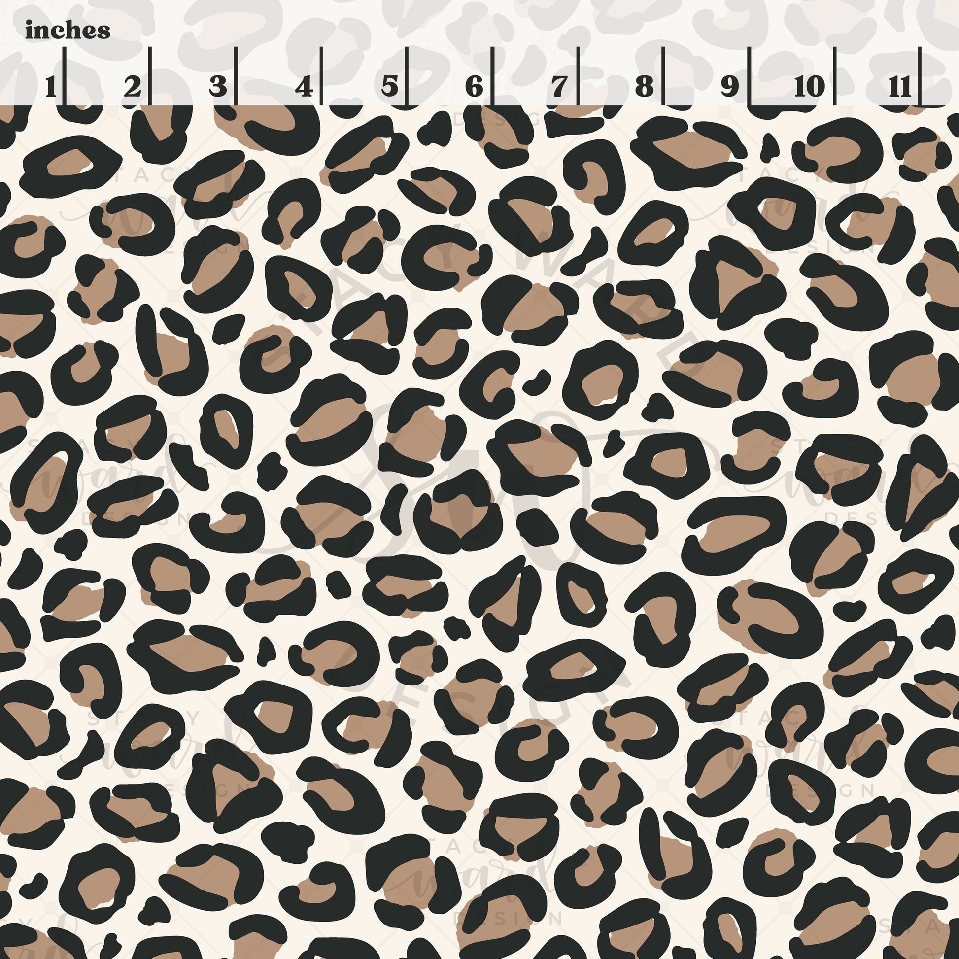 Scale reference for leopard print seamless pattern showing repeat size in inches