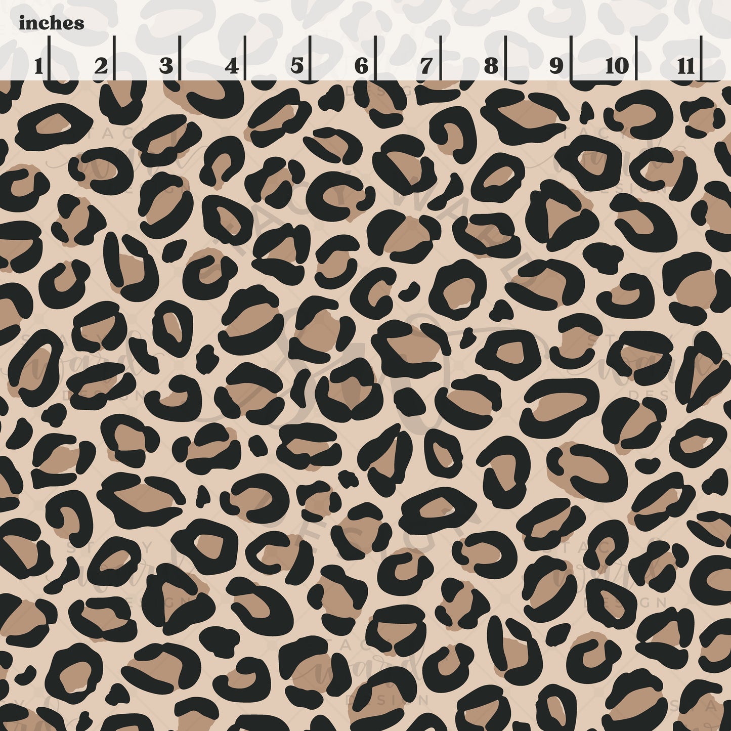 Scale reference for leopard print seamless pattern showing repeat size in inches