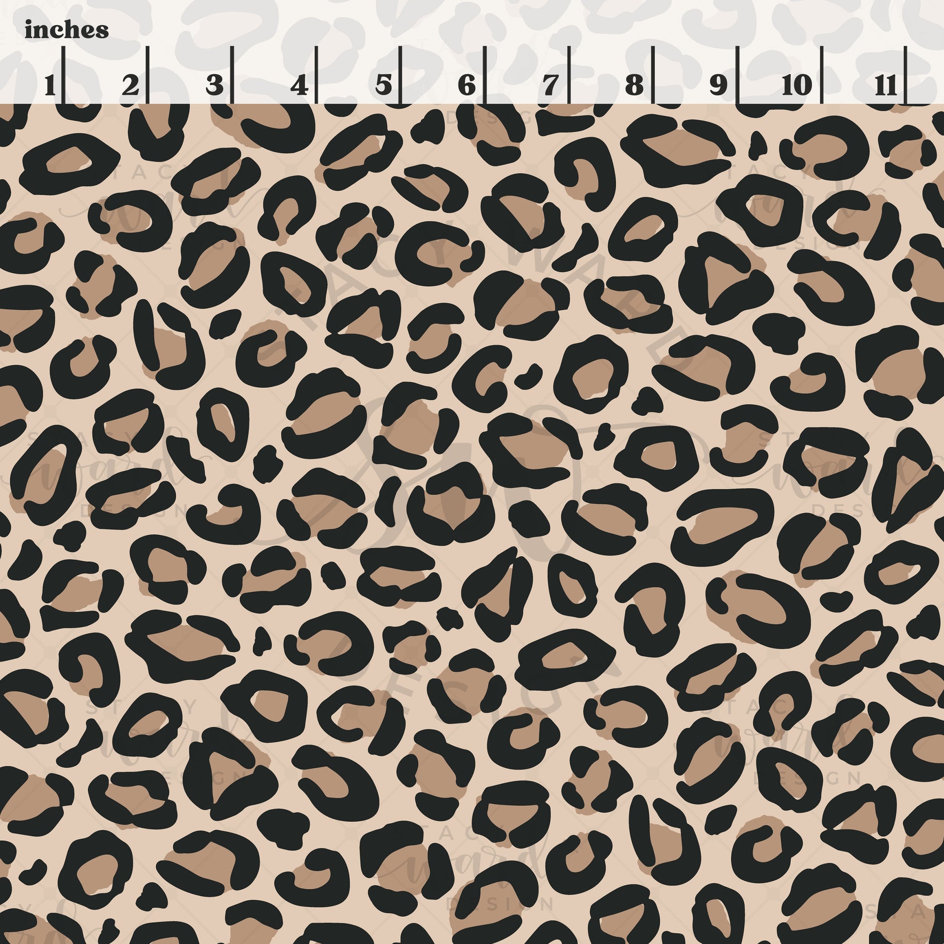 Scale reference for leopard print seamless pattern showing repeat size in inches