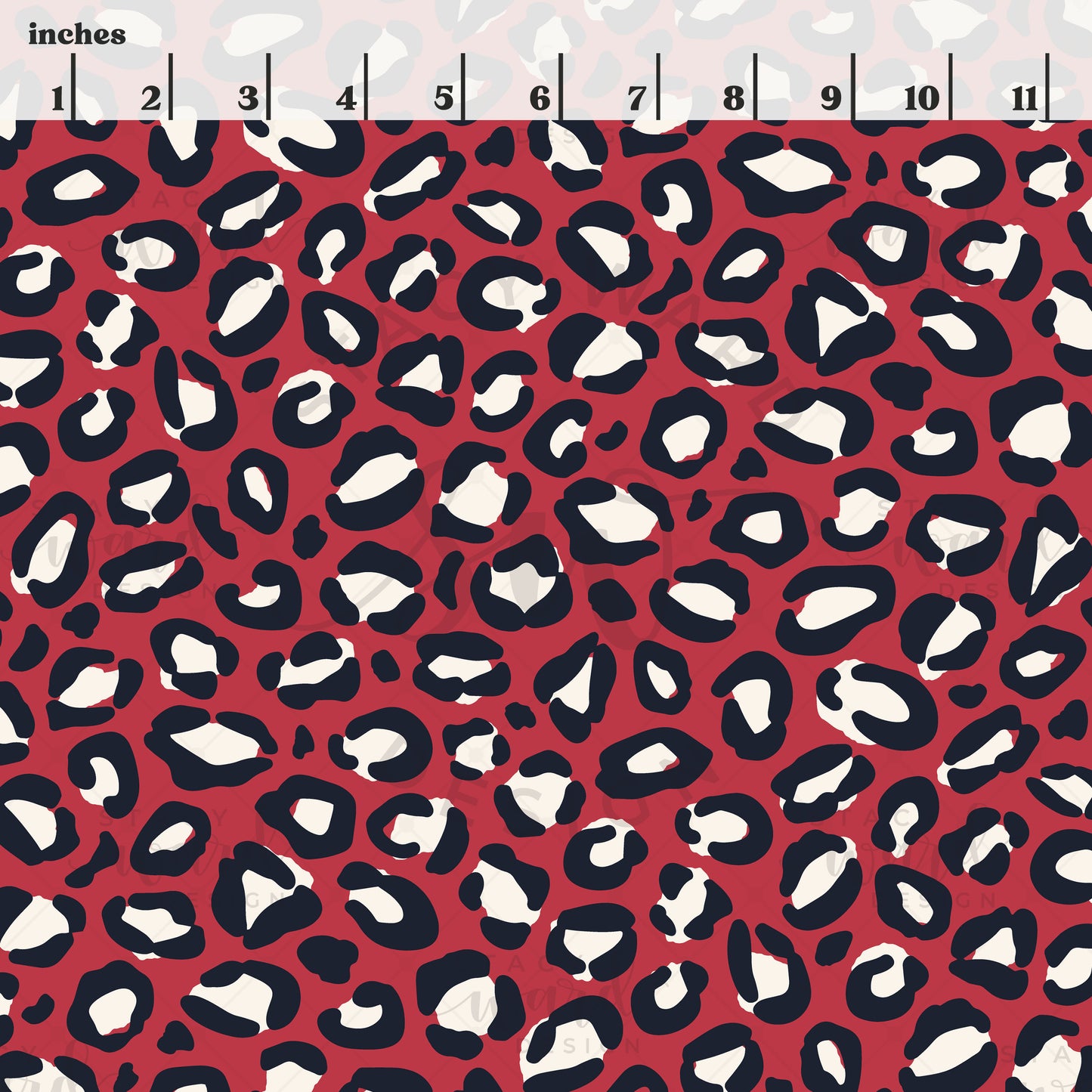 Scale reference for leopard print seamless pattern showing repeat size in inches