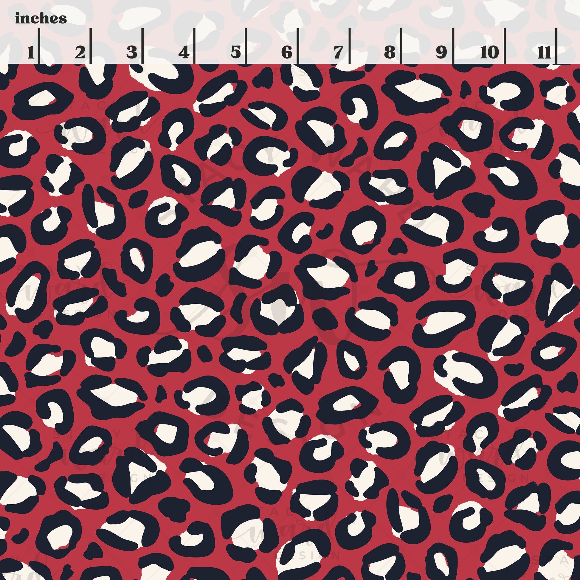 Scale reference for leopard print seamless pattern showing repeat size in inches