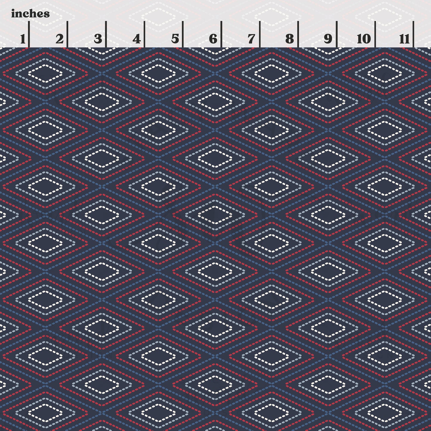 Scale reference for stitched diamond argyle seamless pattern showing repeat size in inches
