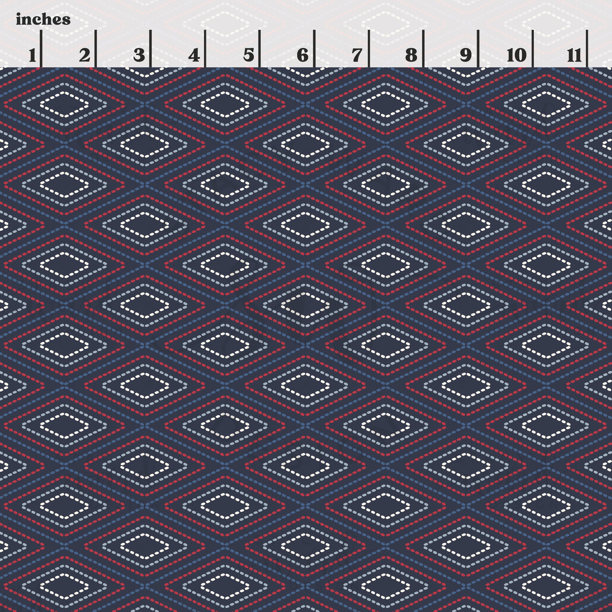 Scale reference for stitched diamond argyle seamless pattern showing repeat size in inches