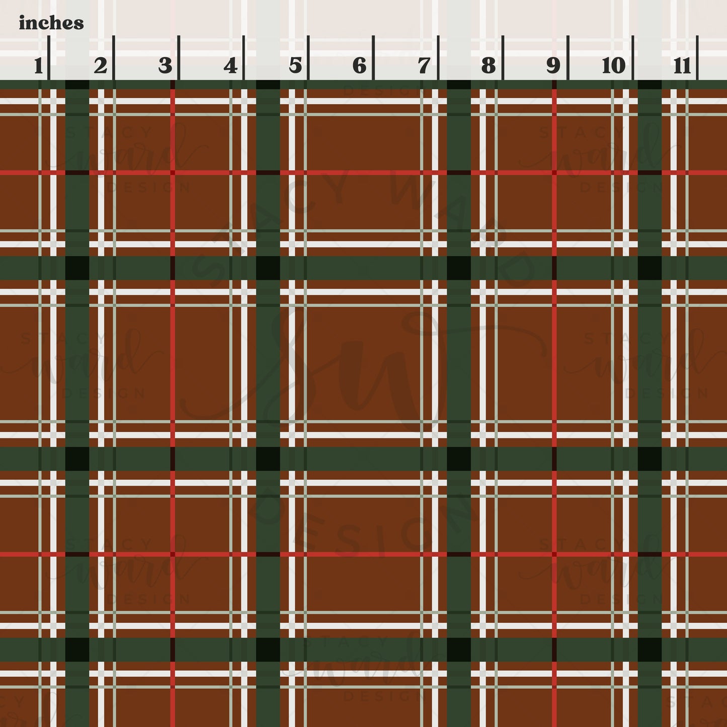 Scale reference for tartan plaid seamless pattern showing repeat size in inches