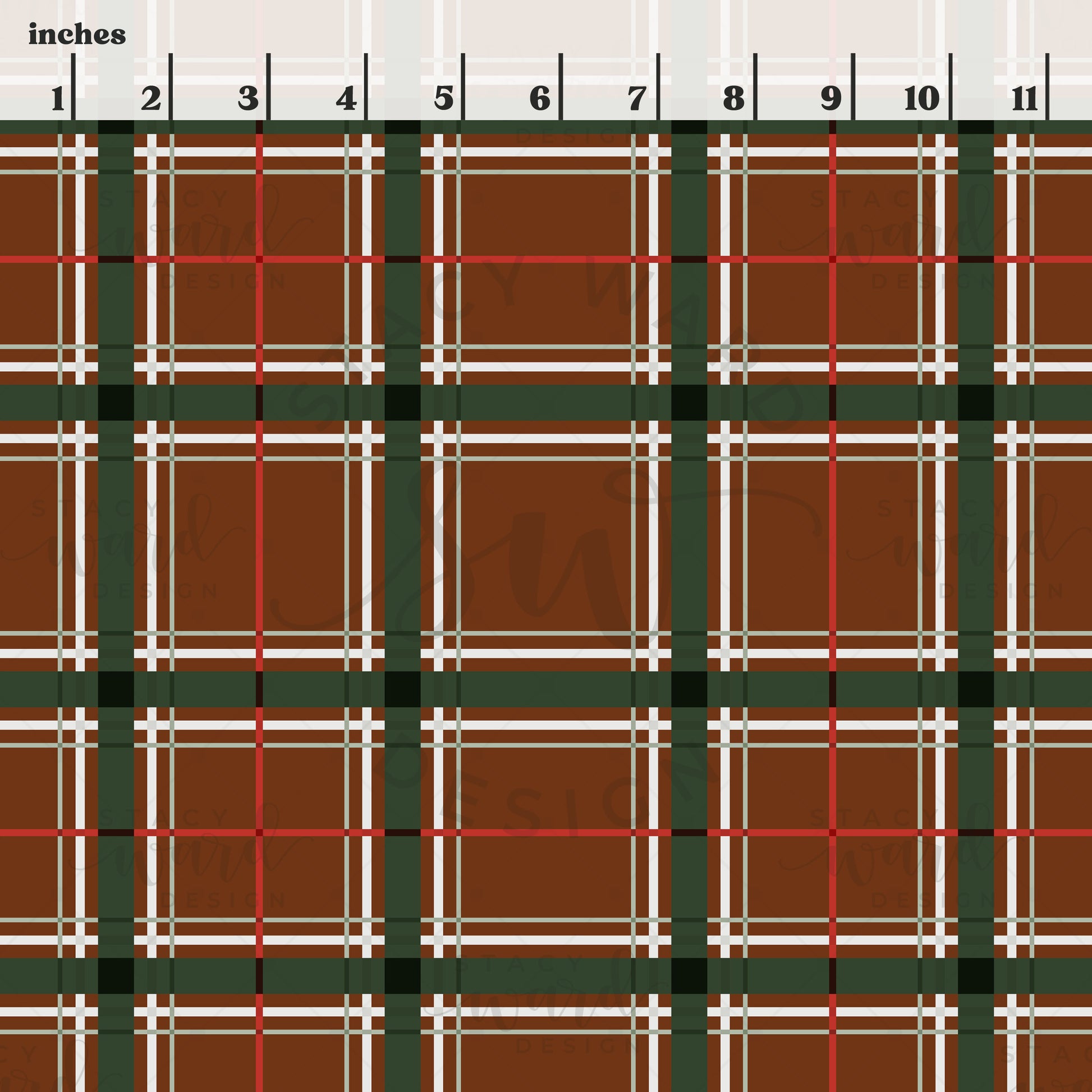 Scale reference for tartan plaid seamless pattern showing repeat size in inches