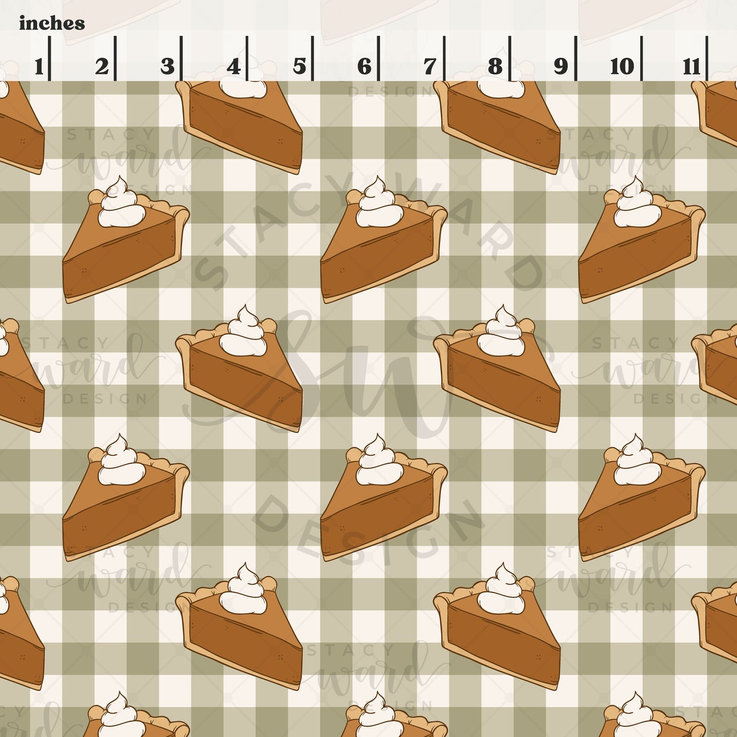 Scale reference for pumpkin pie seamless pattern showing repeat size in inches
