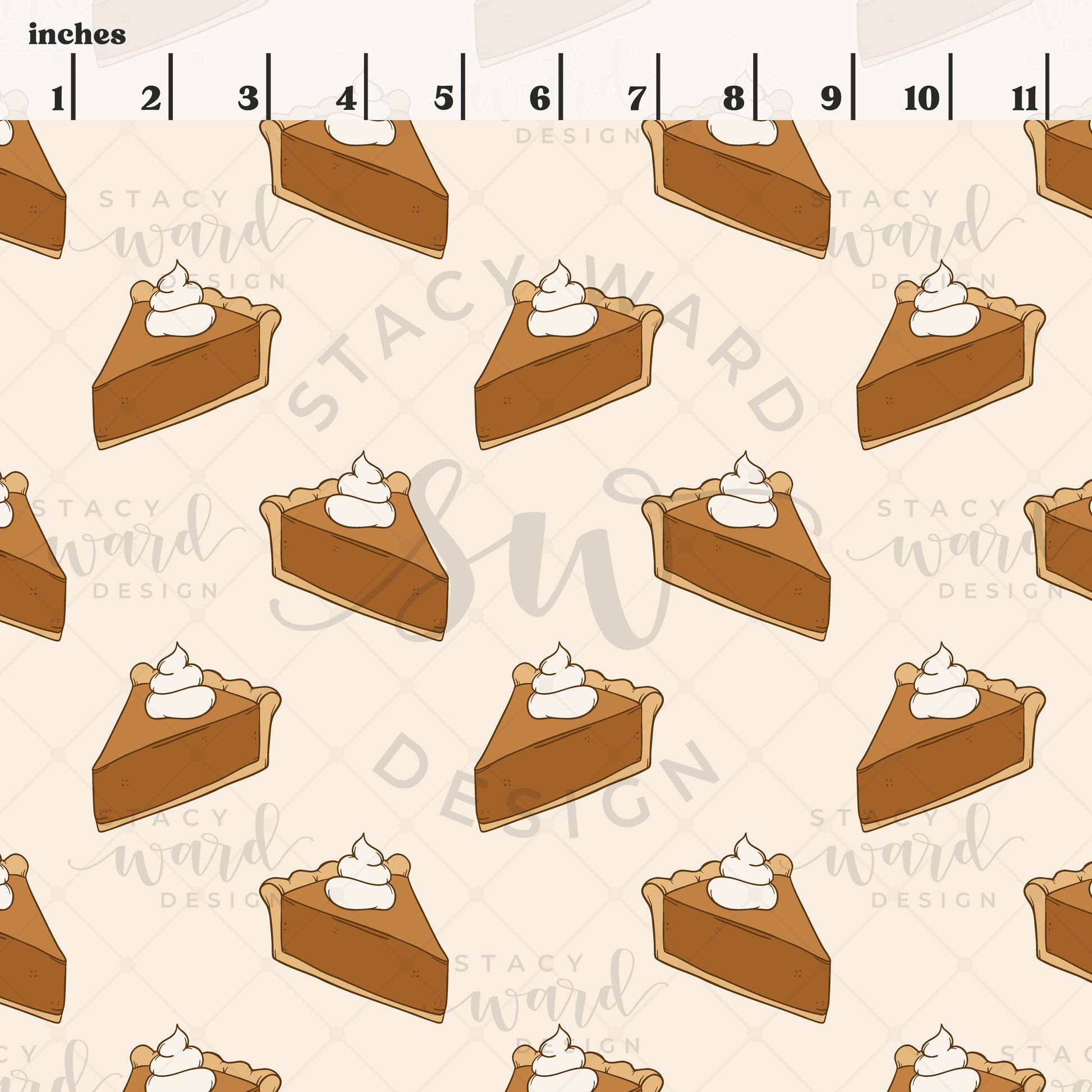 Scale reference for pumpkin pie seamless pattern showing repeat size in inches