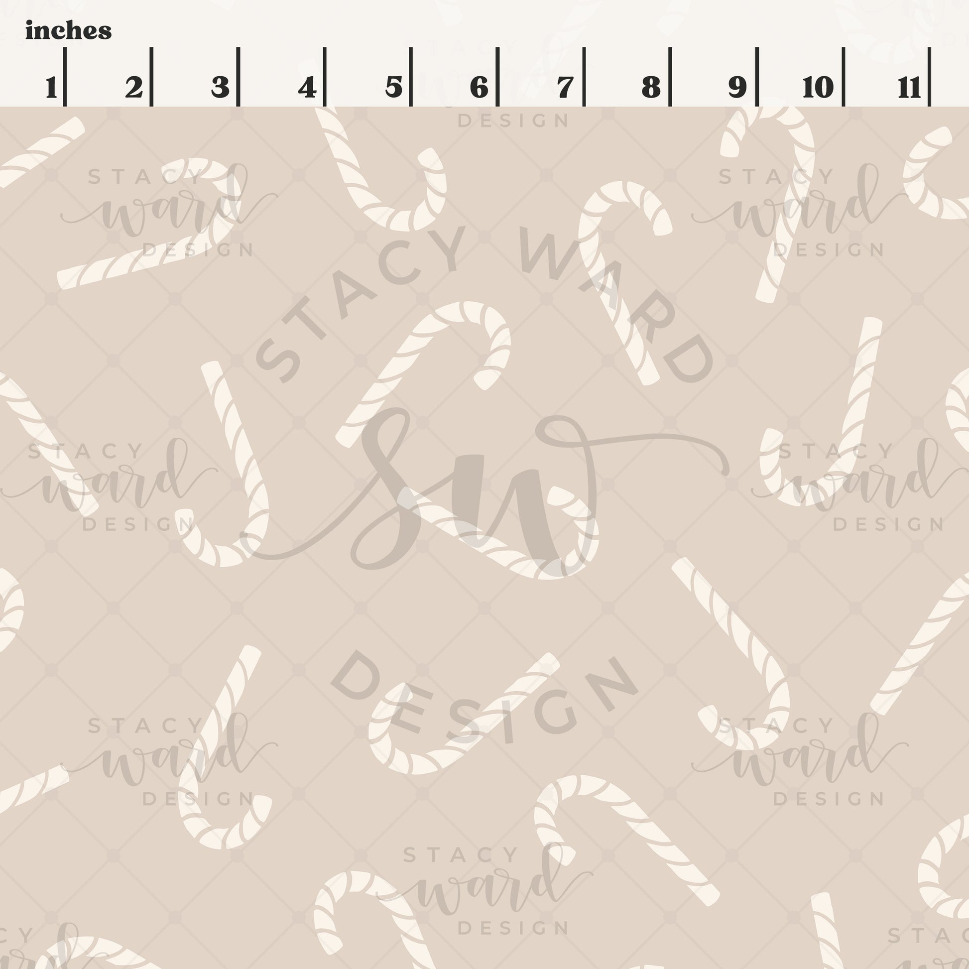 Scale reference for candy canes seamless pattern showing repeat size in inches