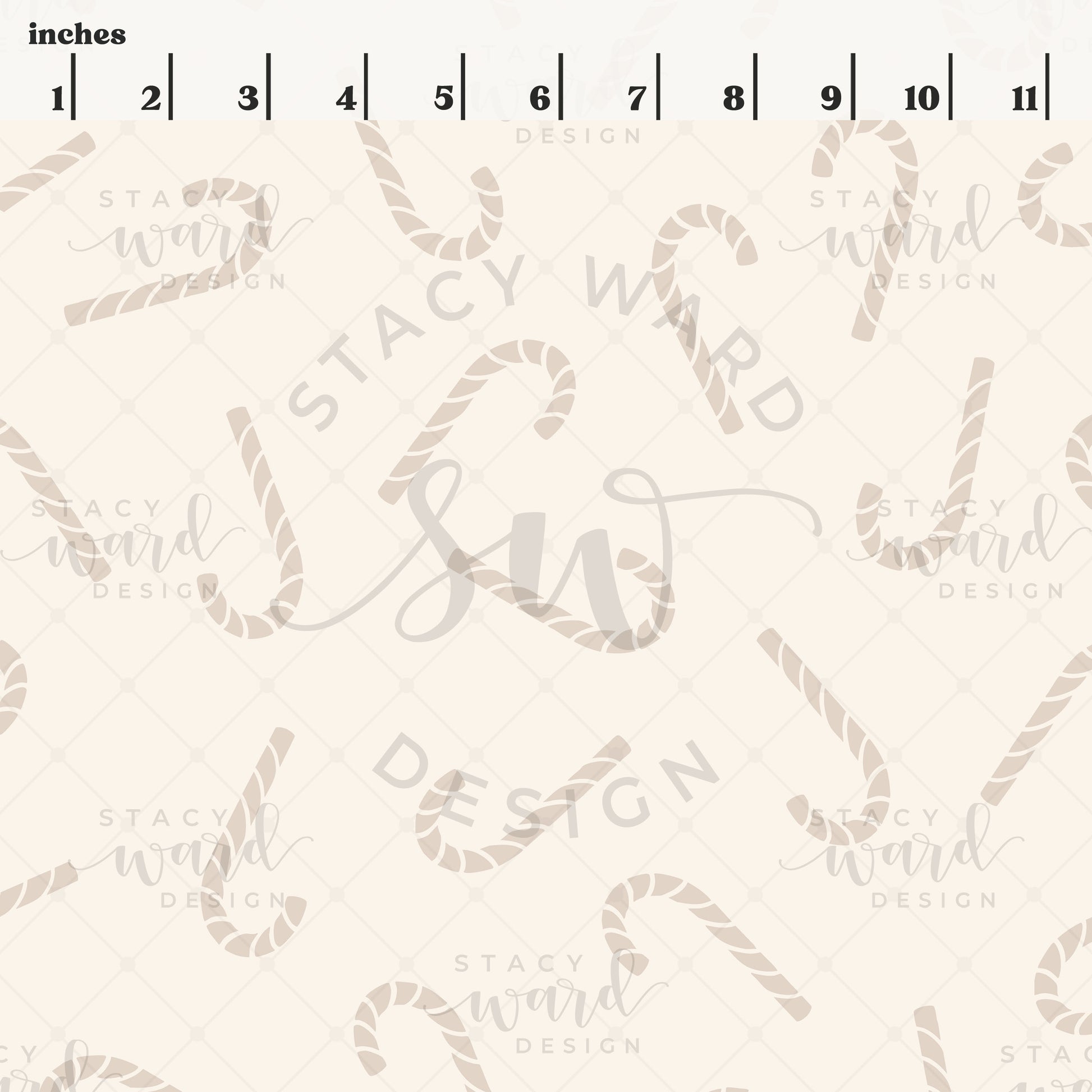 Scale reference for candy canes seamless pattern showing repeat size in inches