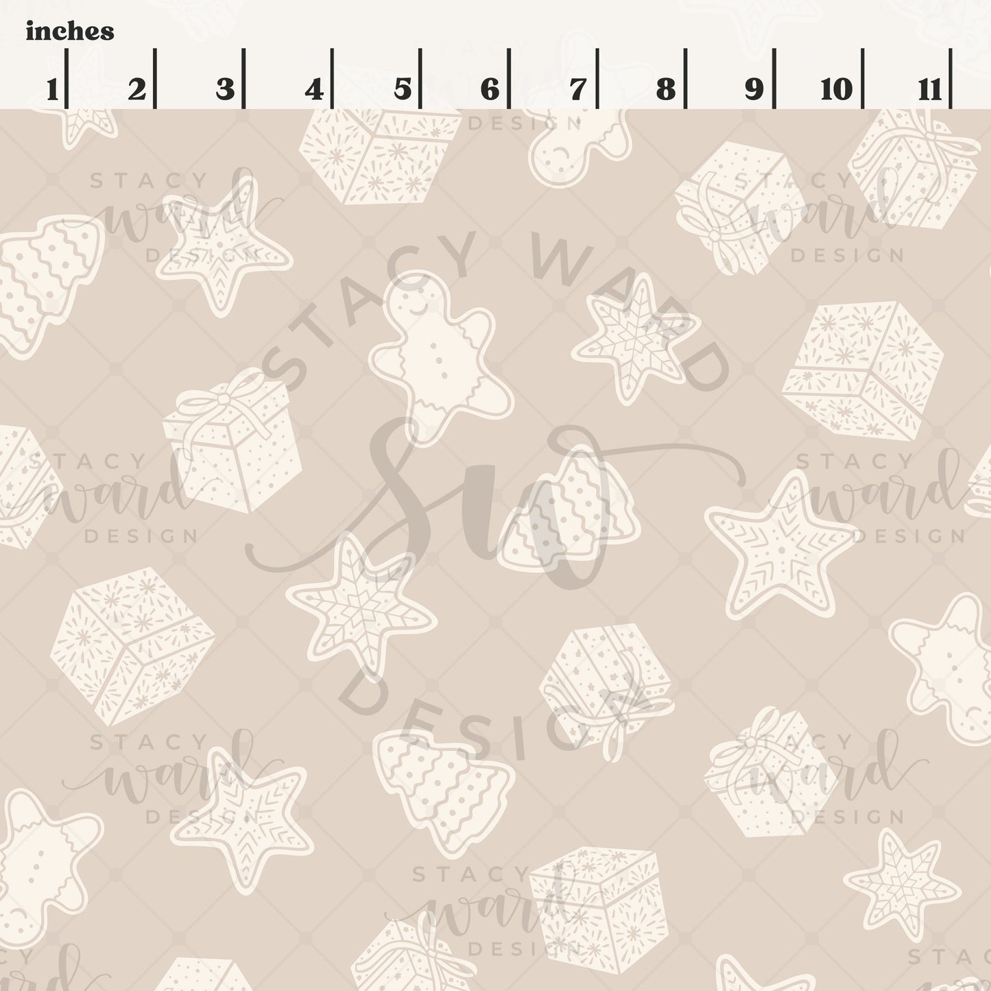 Scale reference for Christmas themed seamless pattern showing repeat size in inches