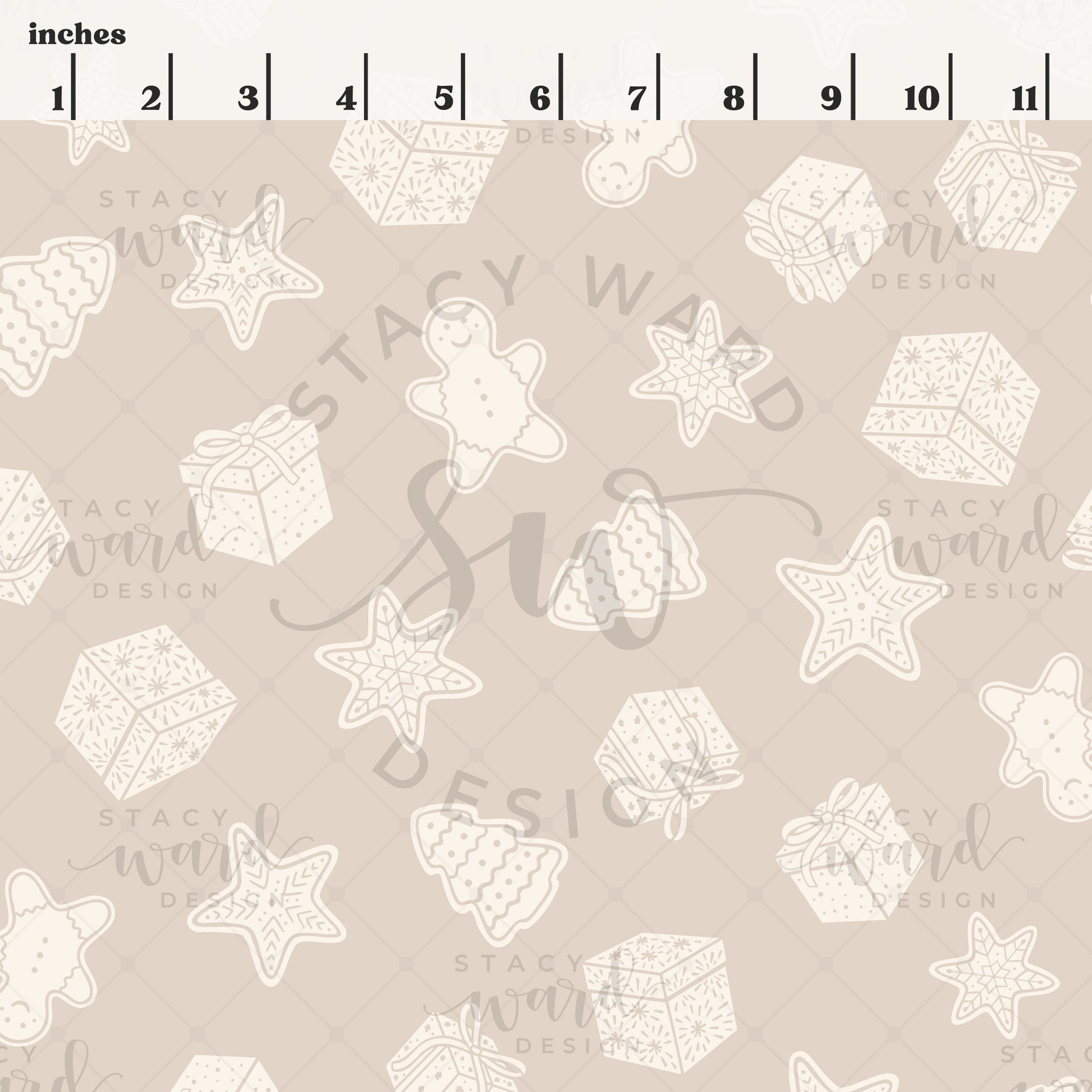 Scale reference for Christmas themed seamless pattern showing repeat size in inches