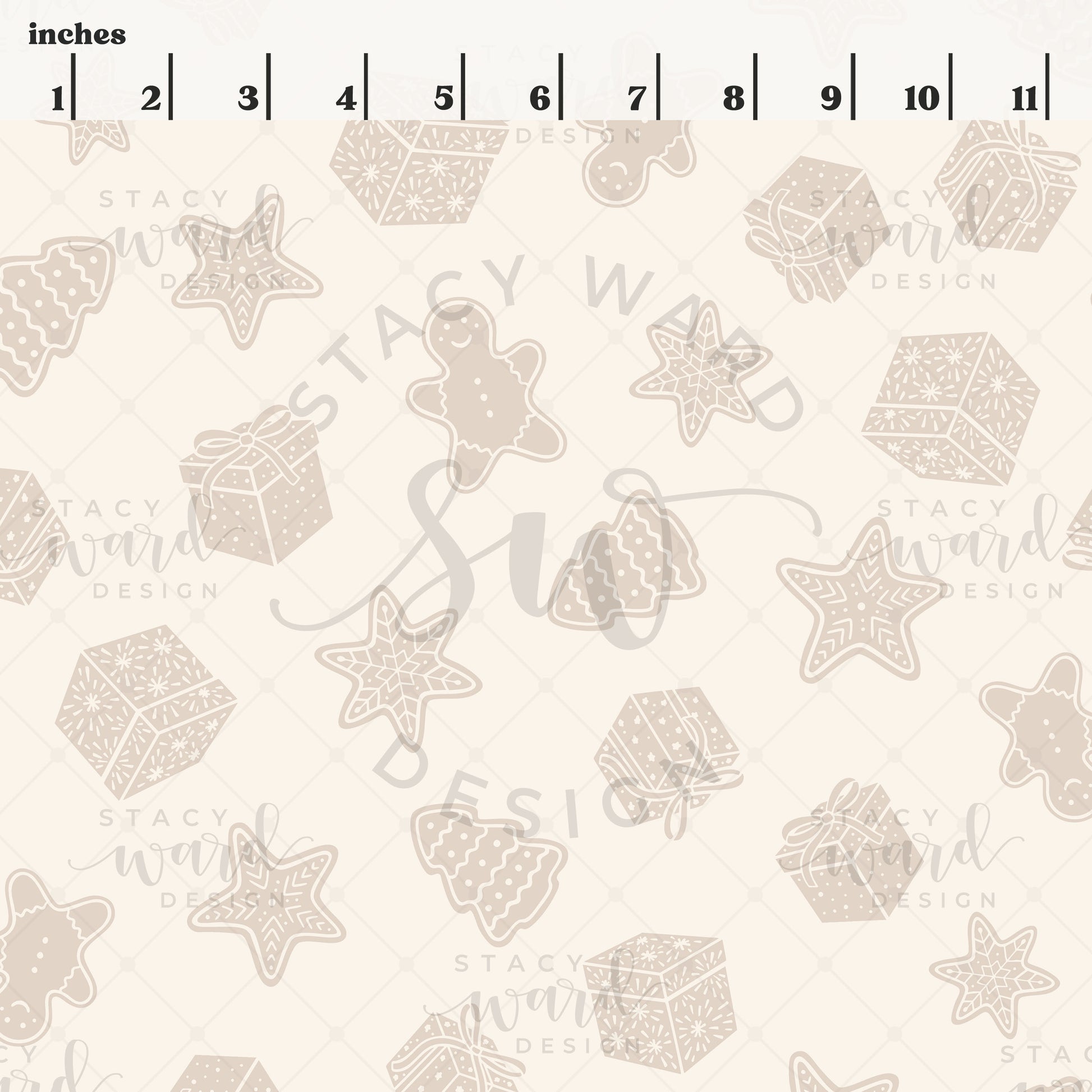 Scale reference for Christmas themed seamless pattern showing repeat size in inches