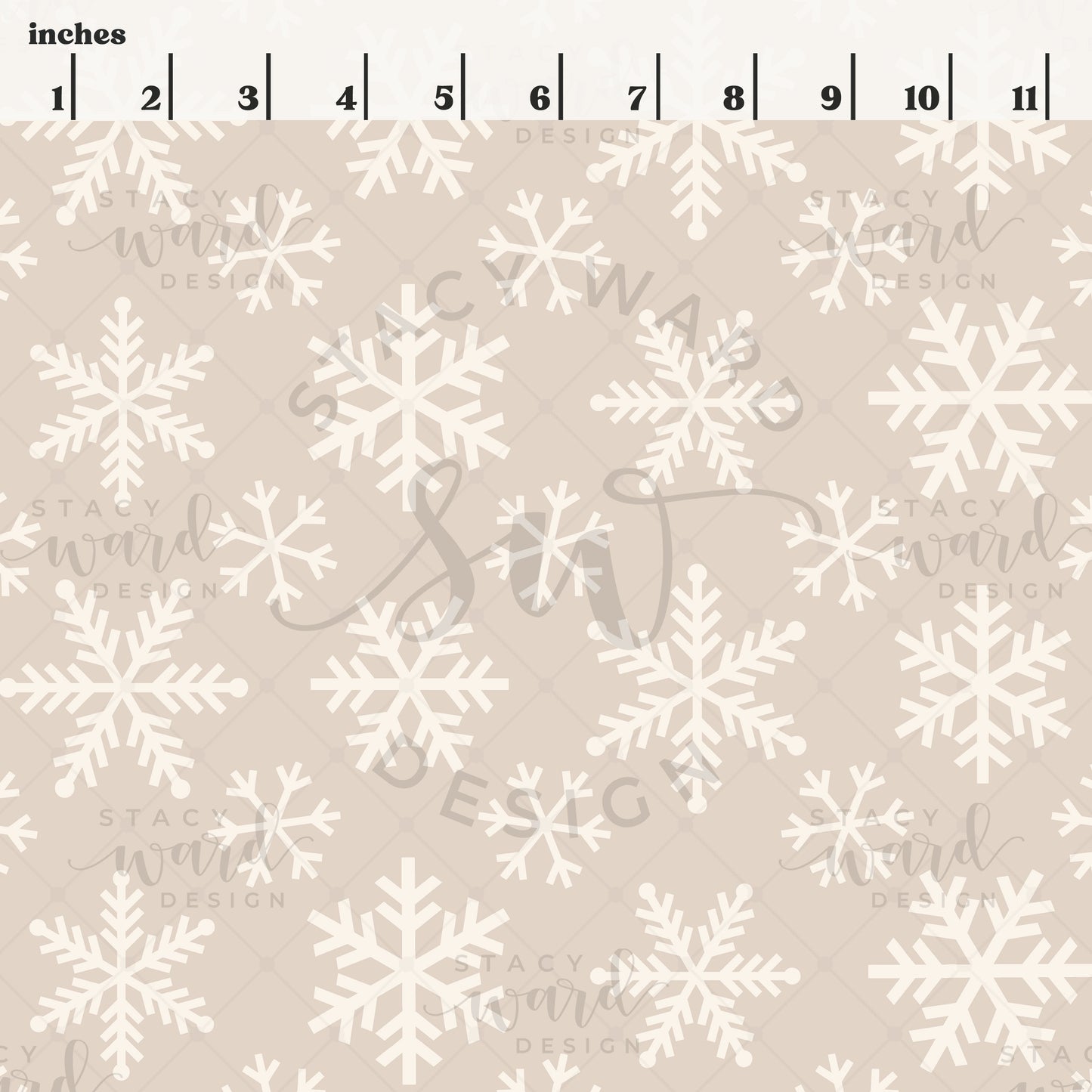 Scale reference for snowflakes seamless pattern showing repeat size in inches