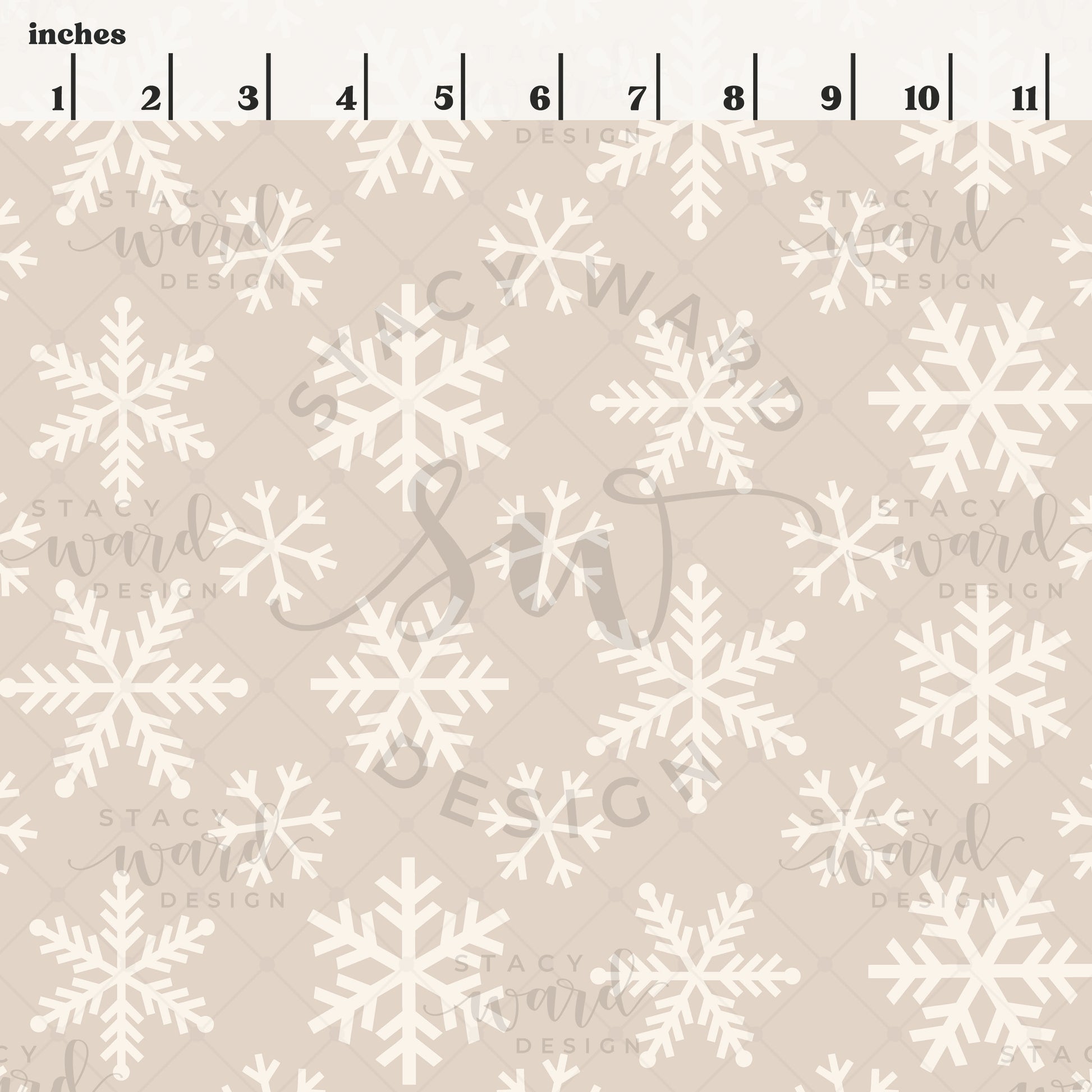 Scale reference for snowflakes seamless pattern showing repeat size in inches