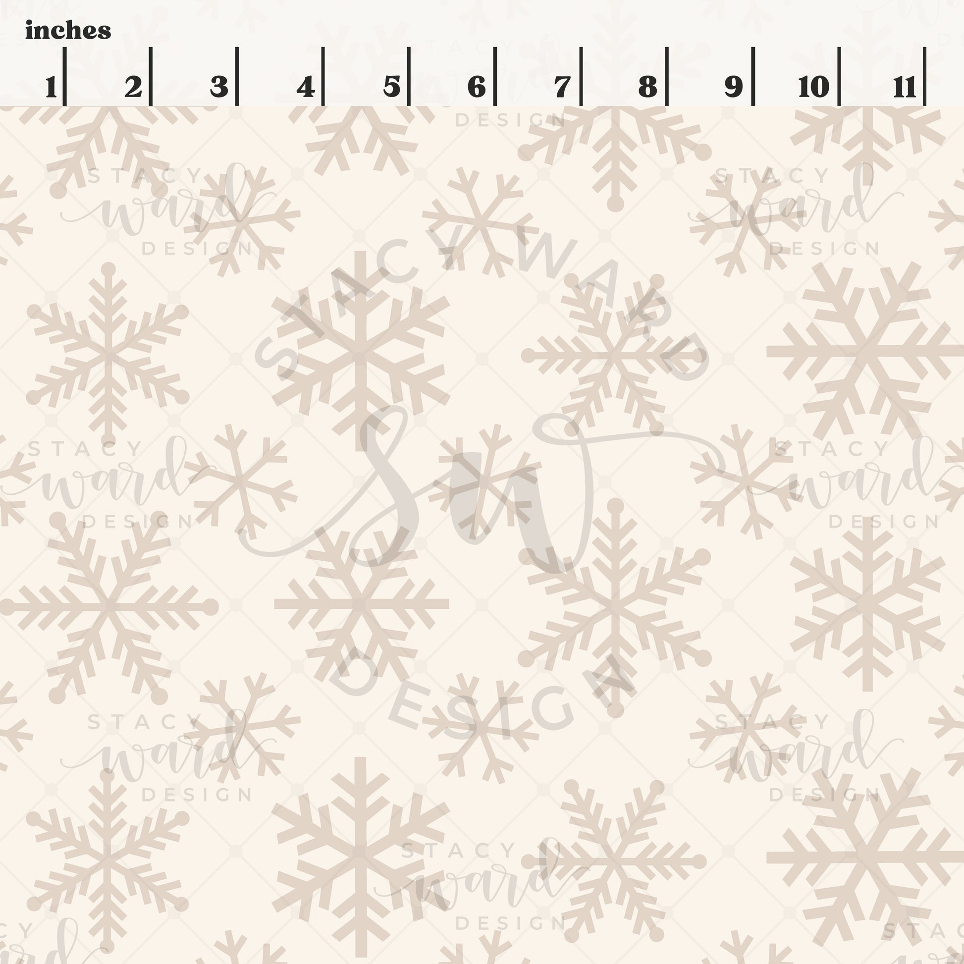 Scale reference for snowflakes seamless pattern showing repeat size in inches