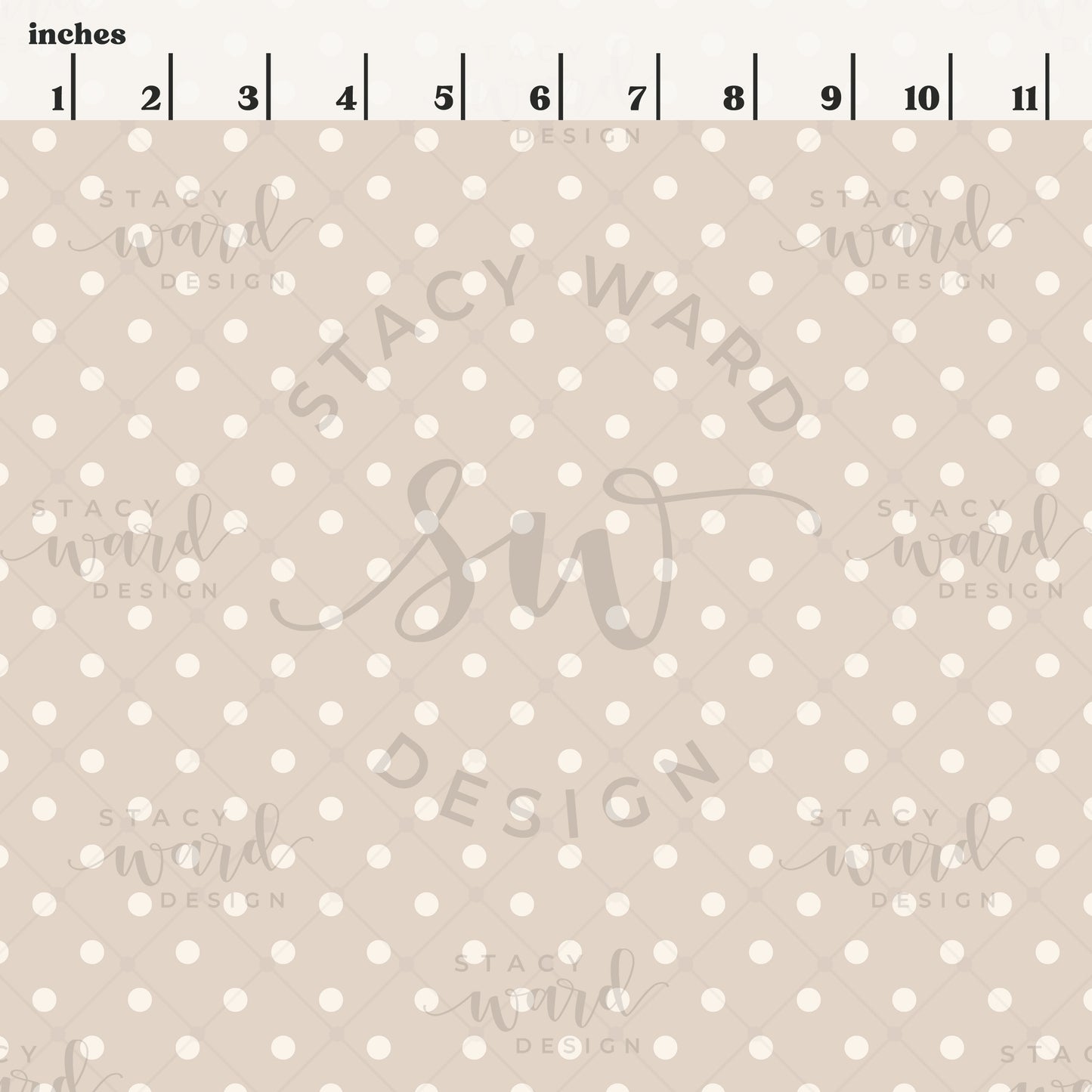 Scale reference for 1/4" polka dot seamless pattern showing repeat size in inches