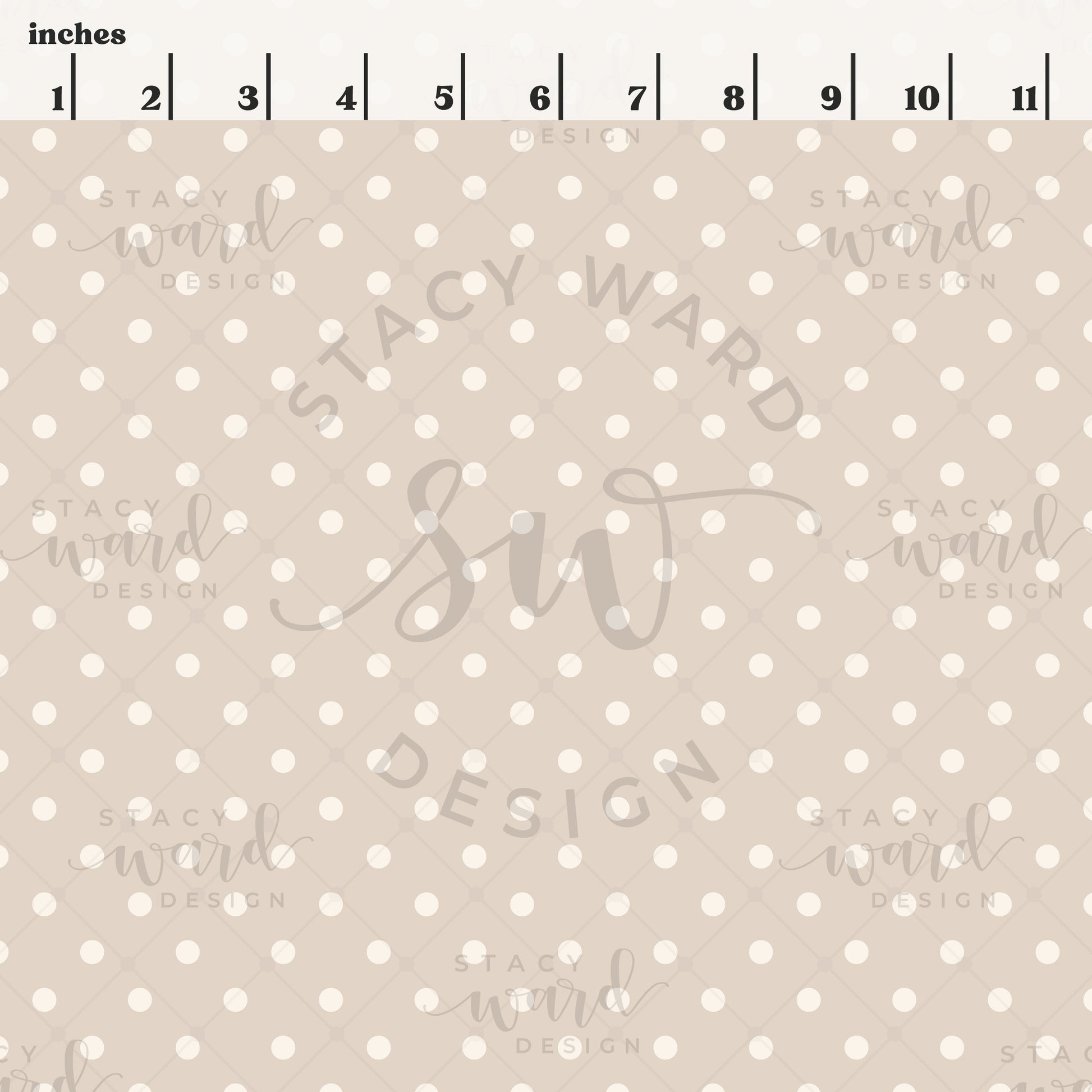 Scale reference for 1/4" polka dot seamless pattern showing repeat size in inches