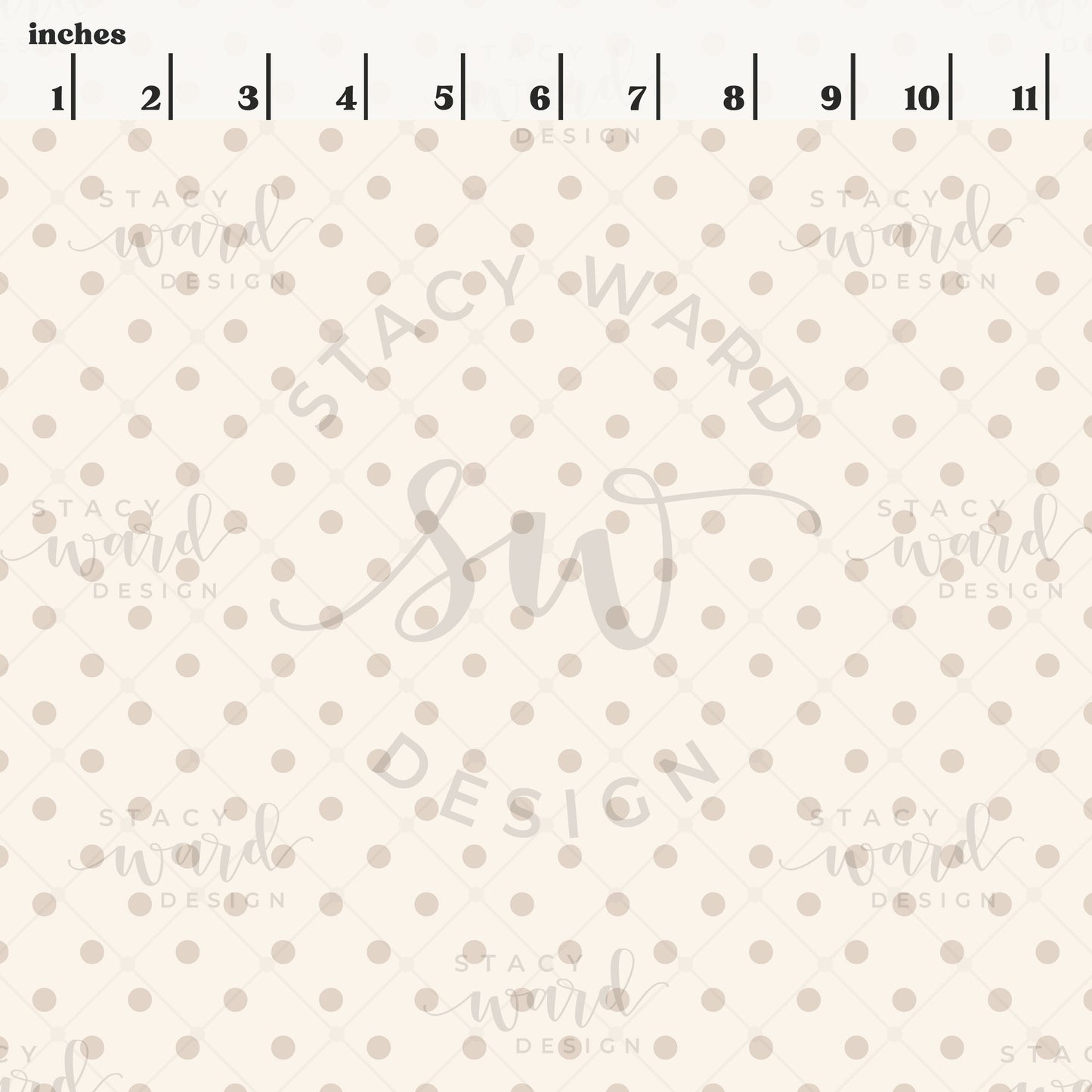 Scale reference for 1/4" polka dot seamless pattern showing repeat size in inches