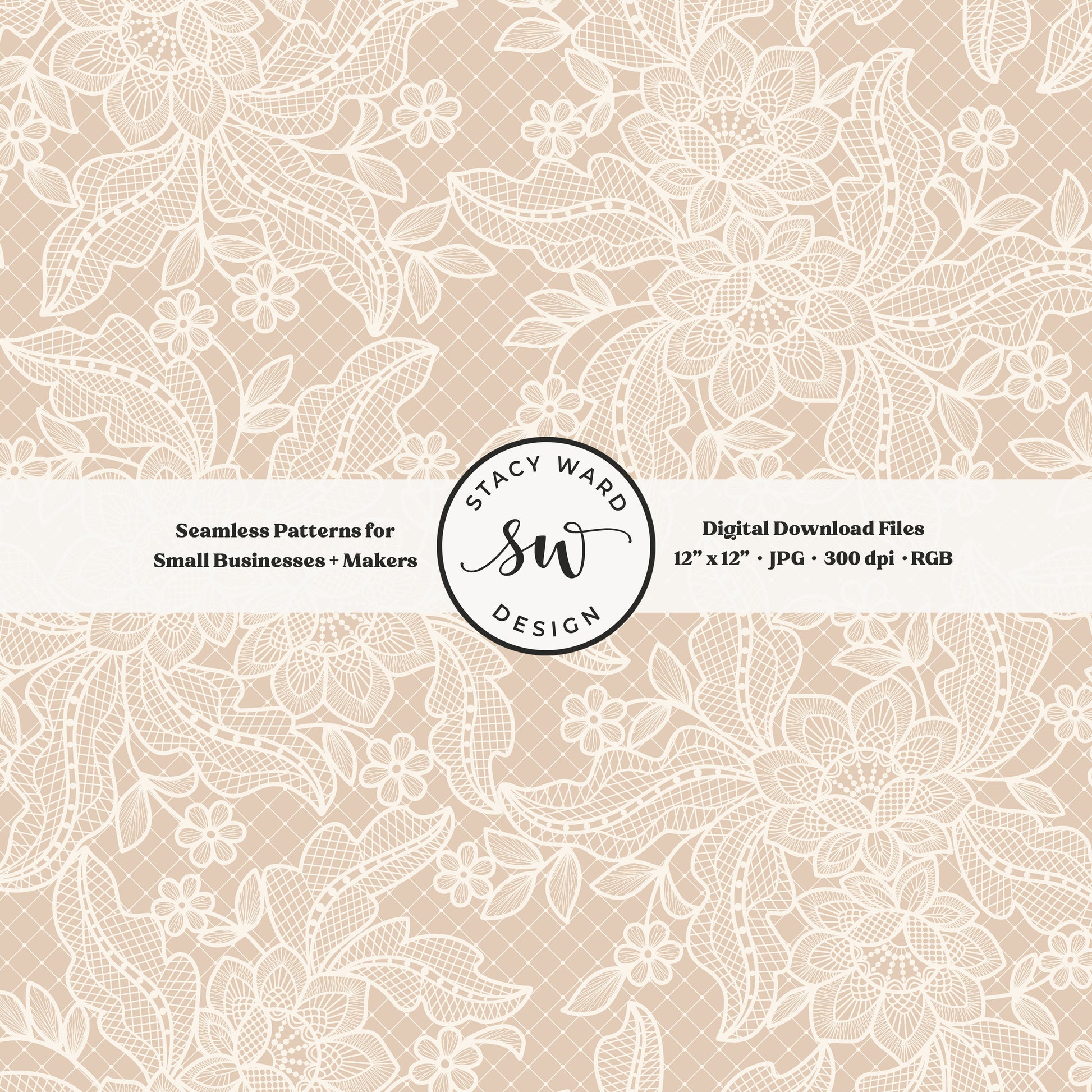 Coquette floral lace seamless pattern in vintage cream on timeless warm beige bandana handkerchief inspired faux lacework