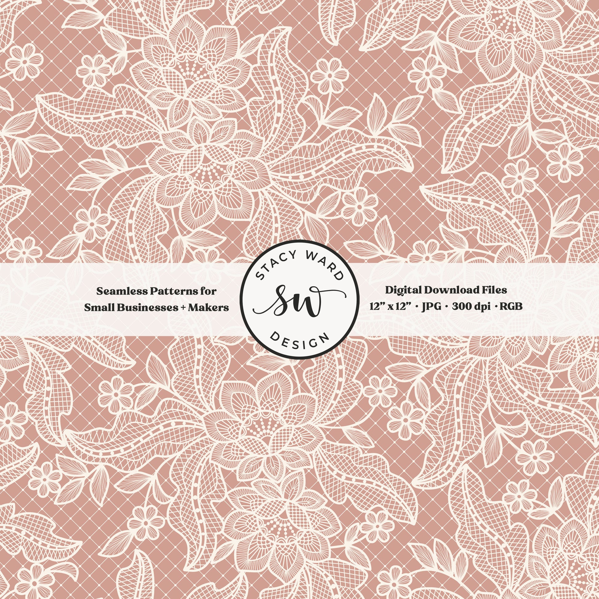 Coquette floral lace seamless pattern in vintage cream on boho dusty rose bandana handkerchief inspired faux lacework