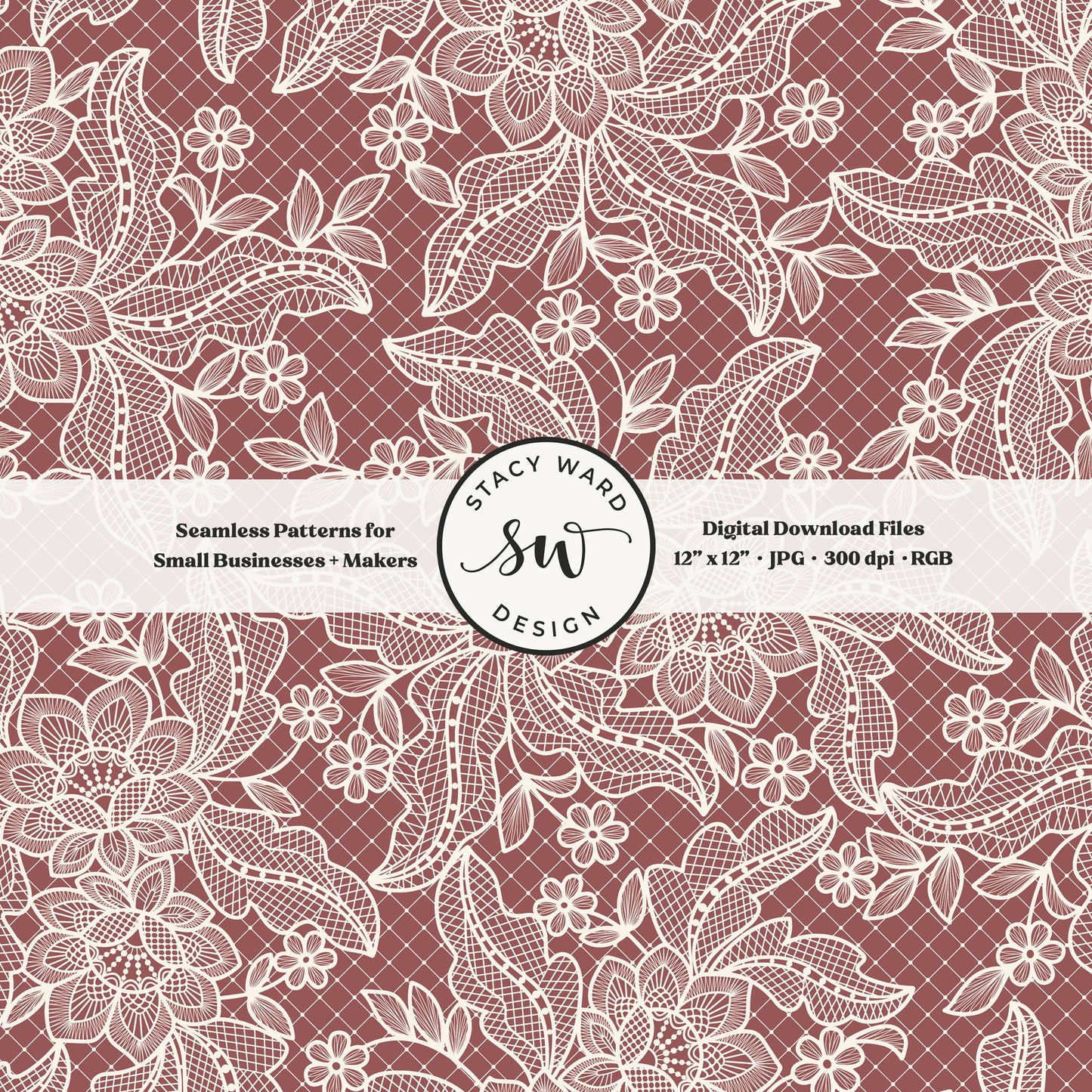 Coquette floral lace seamless pattern in vintage cream on romantic rose taupe bandana handkerchief inspired faux lacework