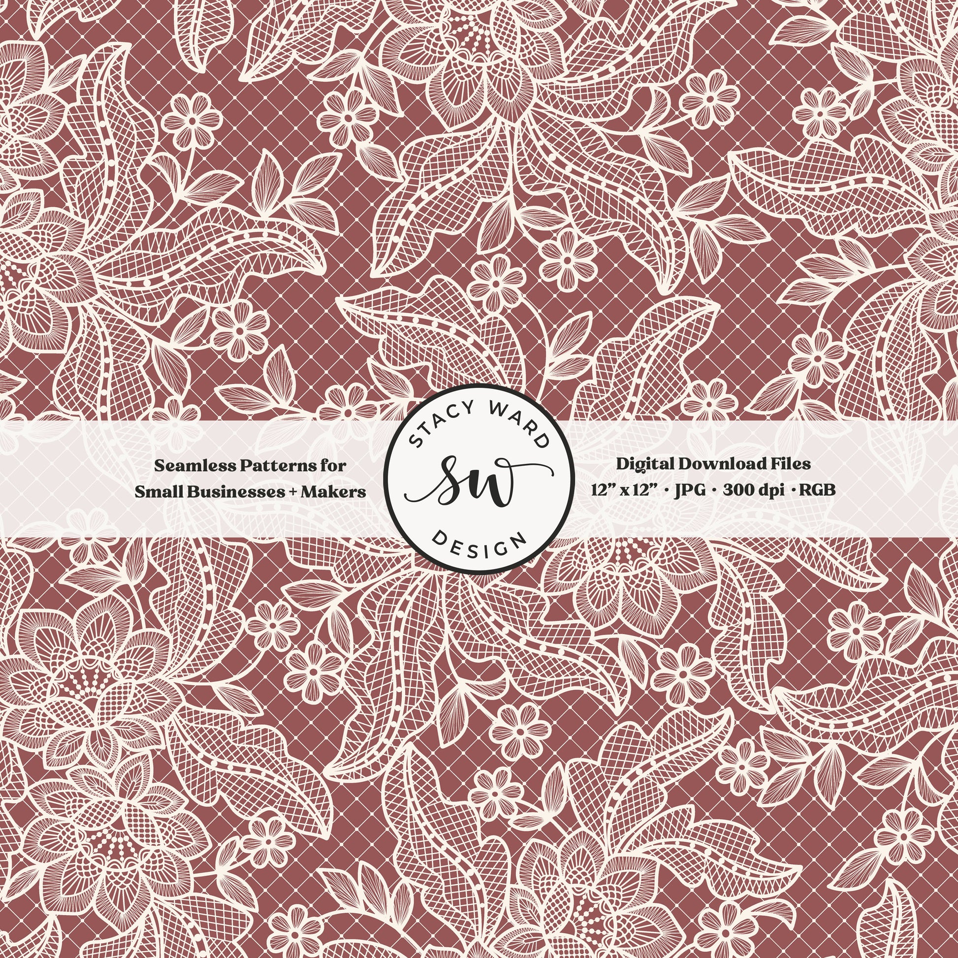 Coquette floral lace seamless pattern in vintage cream on romantic rose taupe bandana handkerchief inspired faux lacework