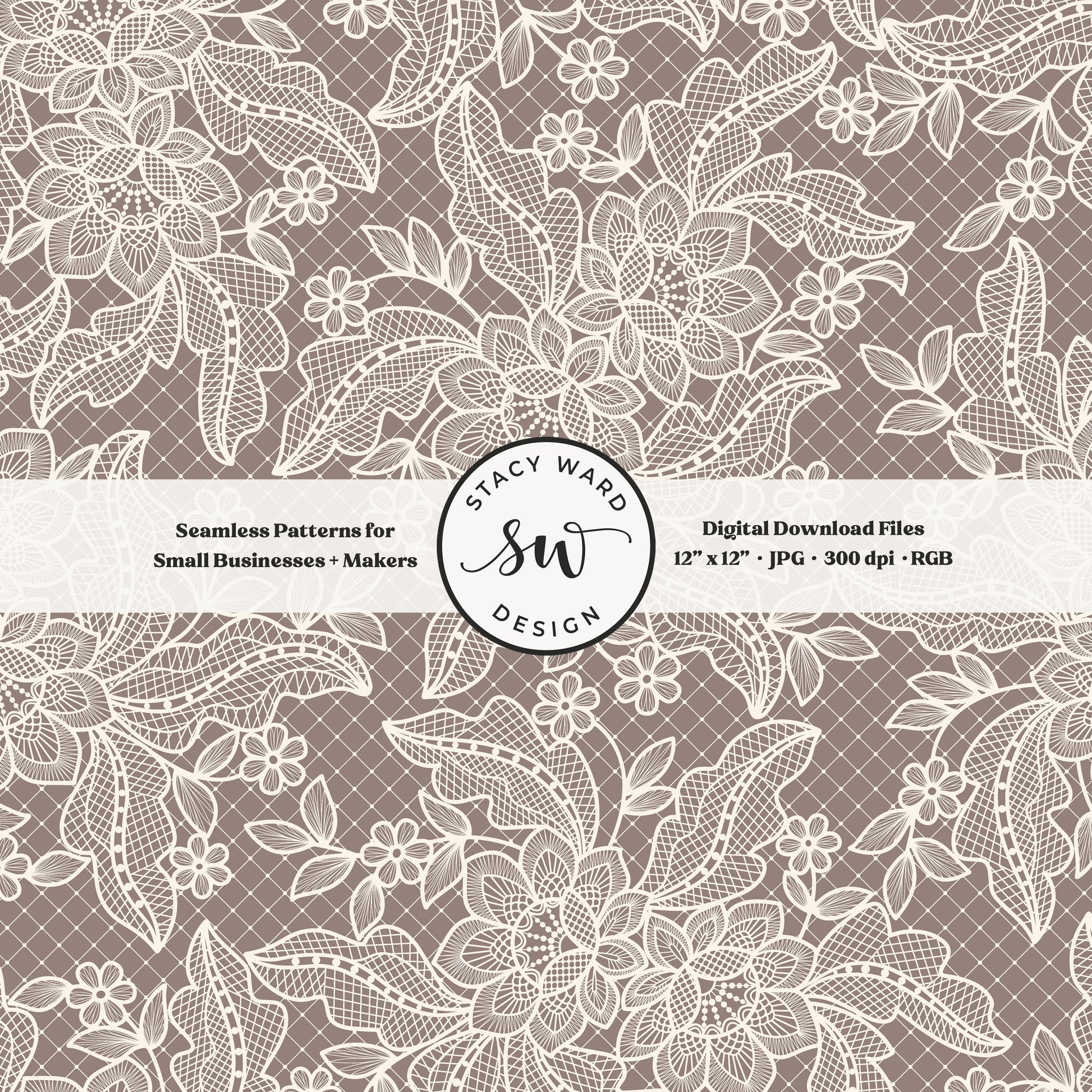 Coquette floral lace seamless pattern in vintage cream on earth tone taupe greige bandana handkerchief inspired faux lacework