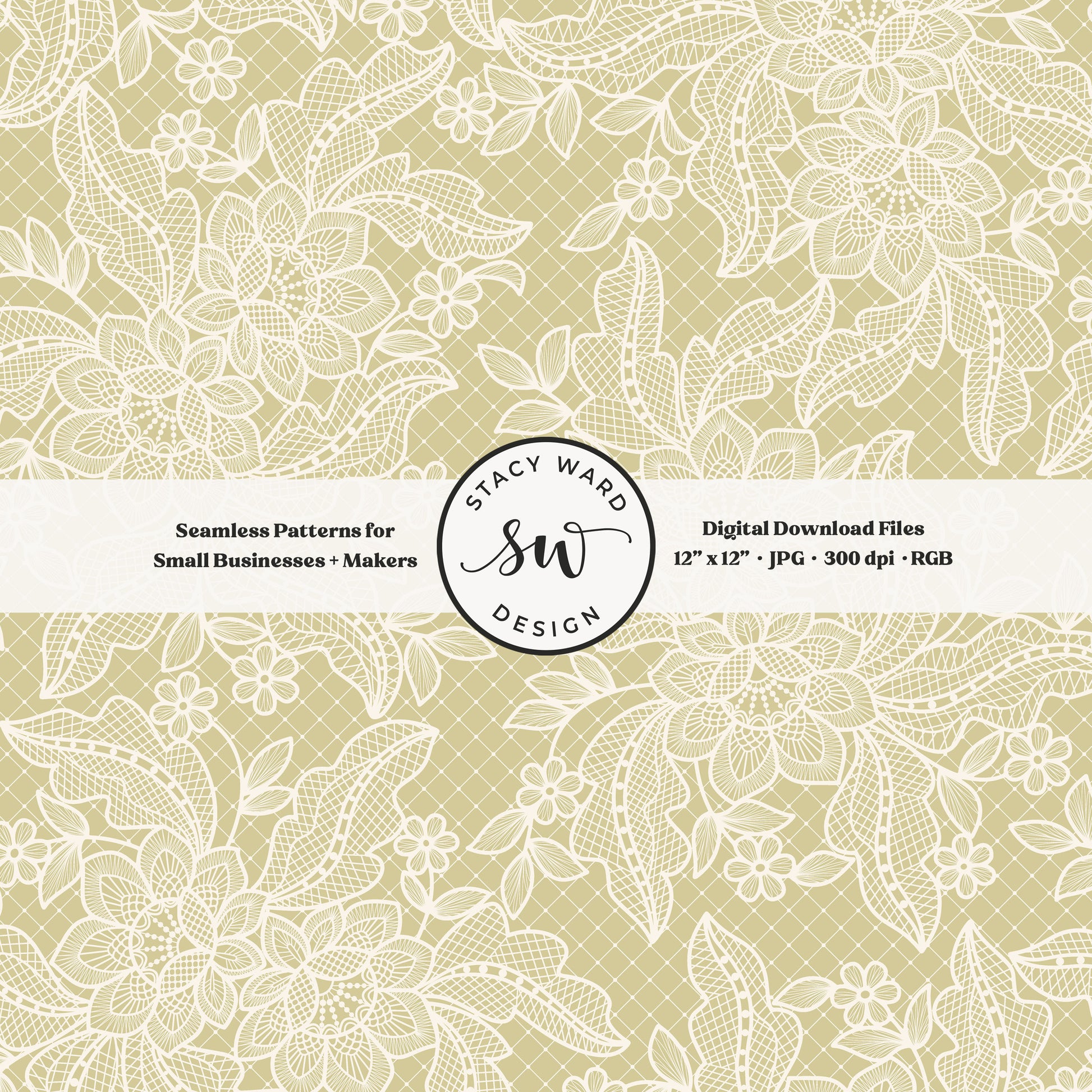 Coquette floral lace seamless pattern in vintage cream on vintage dusty yellow bandana handkerchief inspired faux lacework