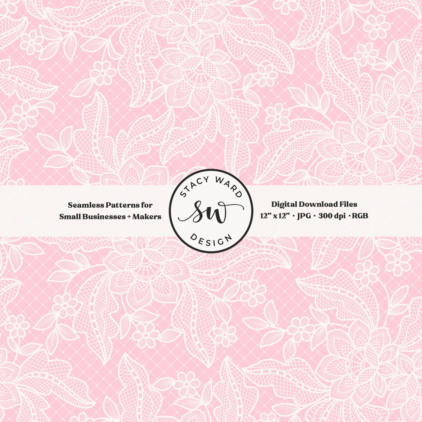 Coquette floral lace seamless pattern in vintage off white on soft pink bandana handkerchief inspired faux lacework