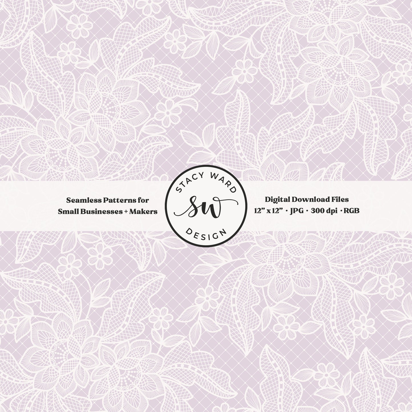 Coquette floral lace seamless pattern in vintage off white on light pastel purple bandana handkerchief inspired faux lacework